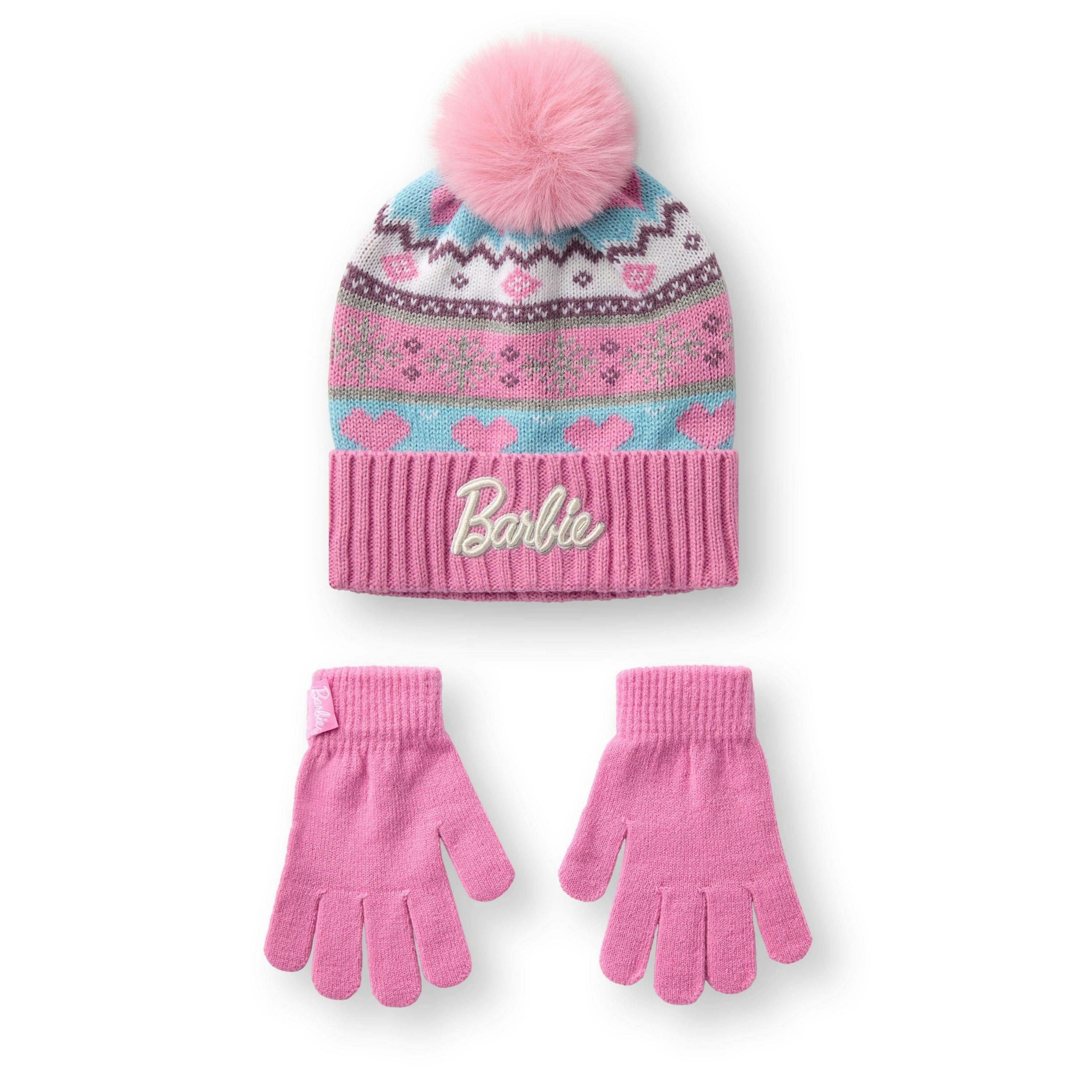 Barbie Girls Pink Fair Isle Beanie and Gloves Set (One Size) by Vanilla Underground , view 1 of 6