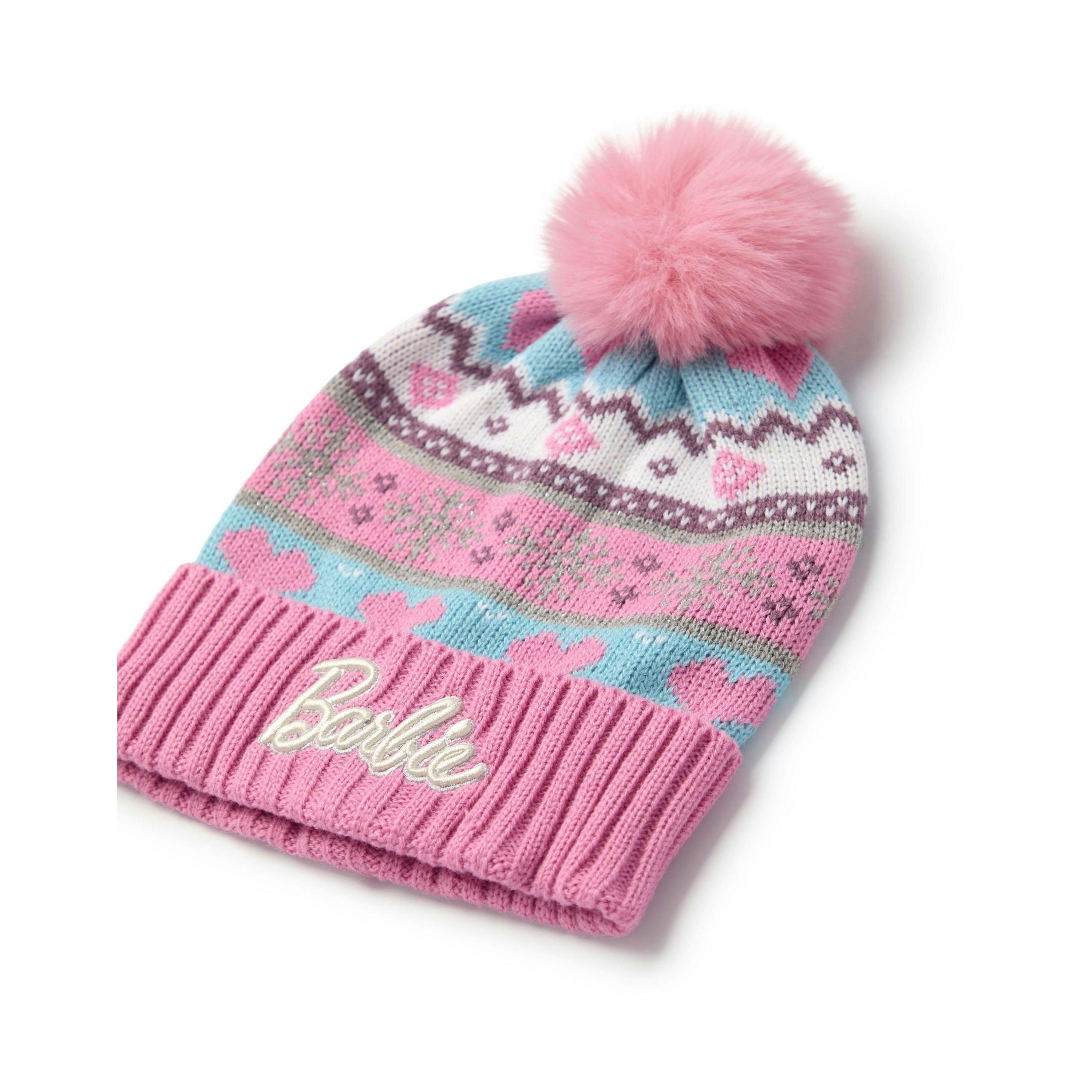Barbie Girls Pink Fair Isle Beanie and Gloves Set (One Size) by Vanilla Underground , view 5 of 6