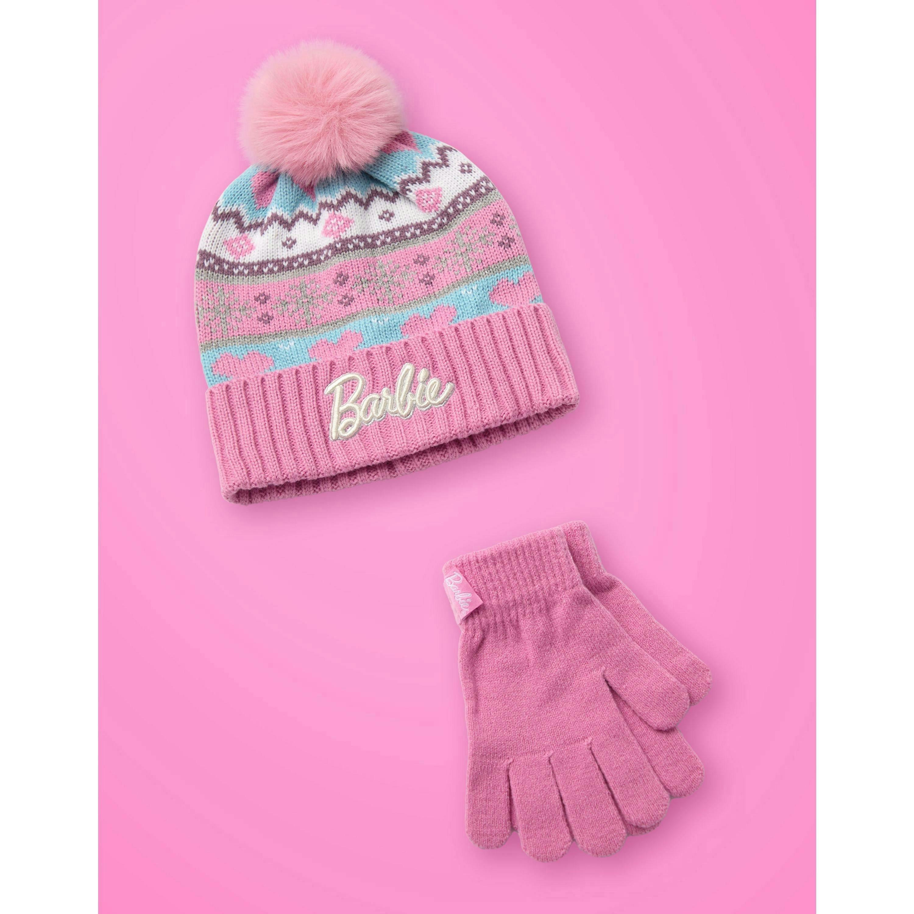 Barbie Girls Pink Fair Isle Beanie and Gloves Set (One Size) by Vanilla Underground , view 6 of 6