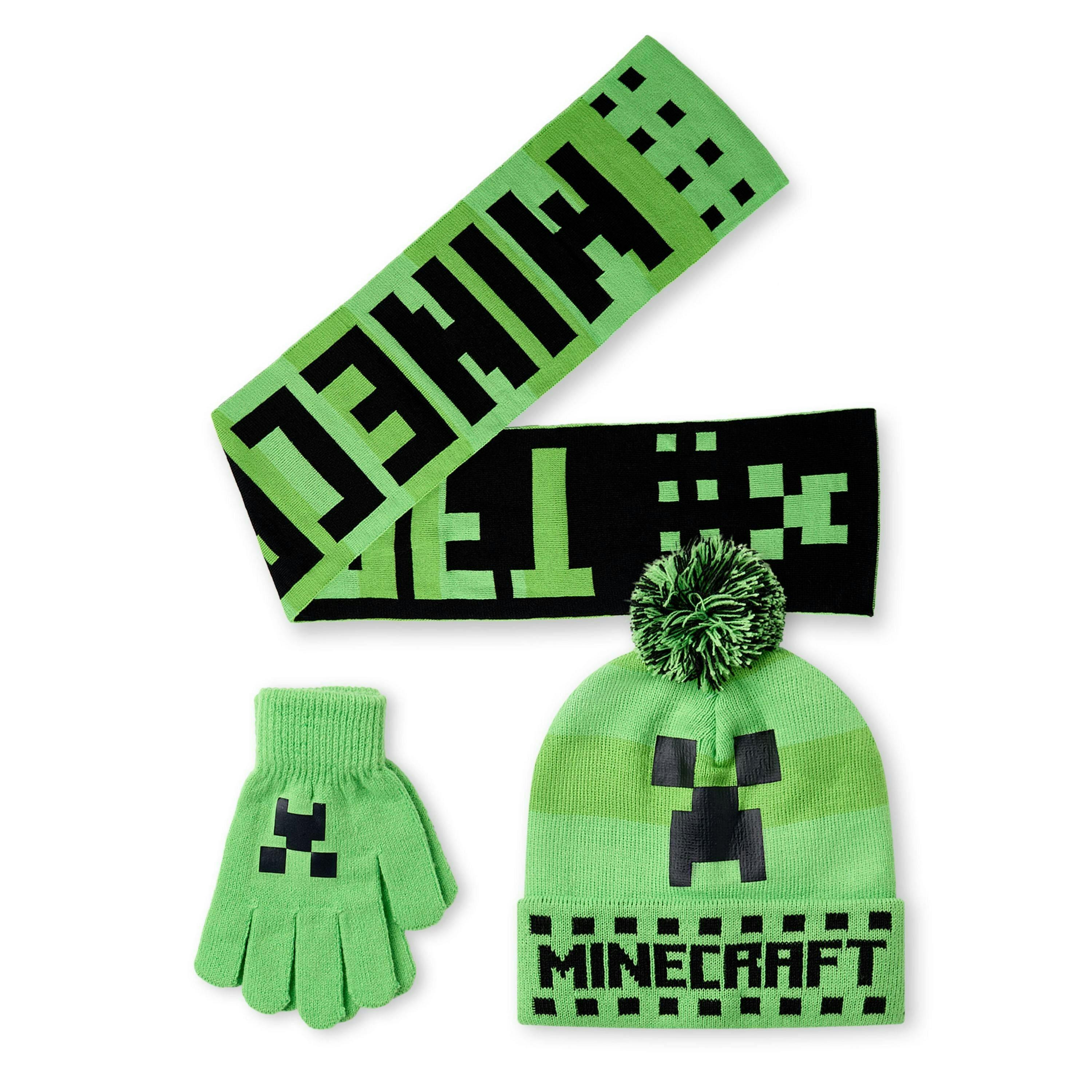 Minecraft Boys Green Creeper Face Beanie , Gloves and Scarf Set (One Size) by Vanilla Underground , view 1 of 6