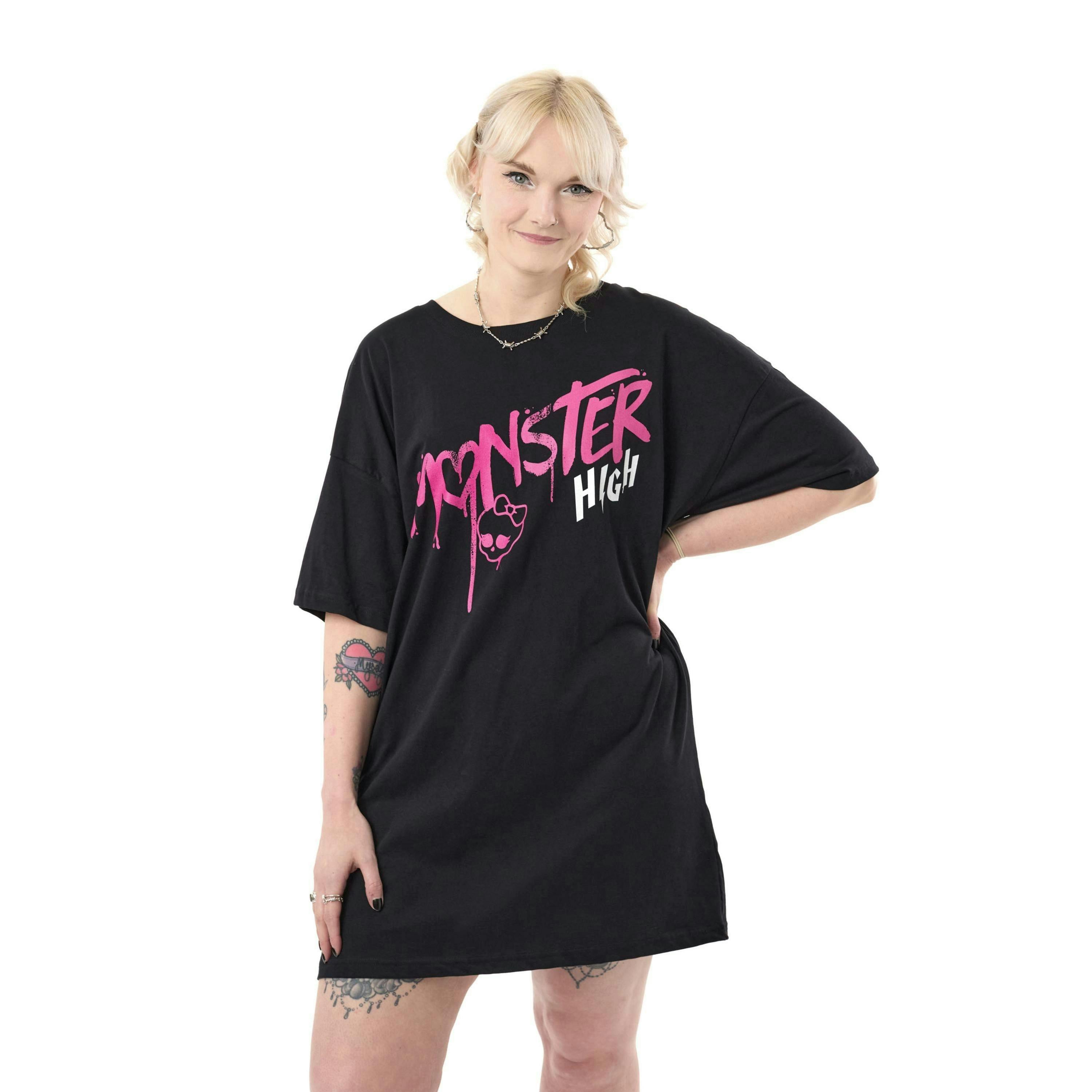 Monster High Womens Black Spray Paint Short Sleeved T-Shirt Dress by Vanilla Underground , view 1 of 4