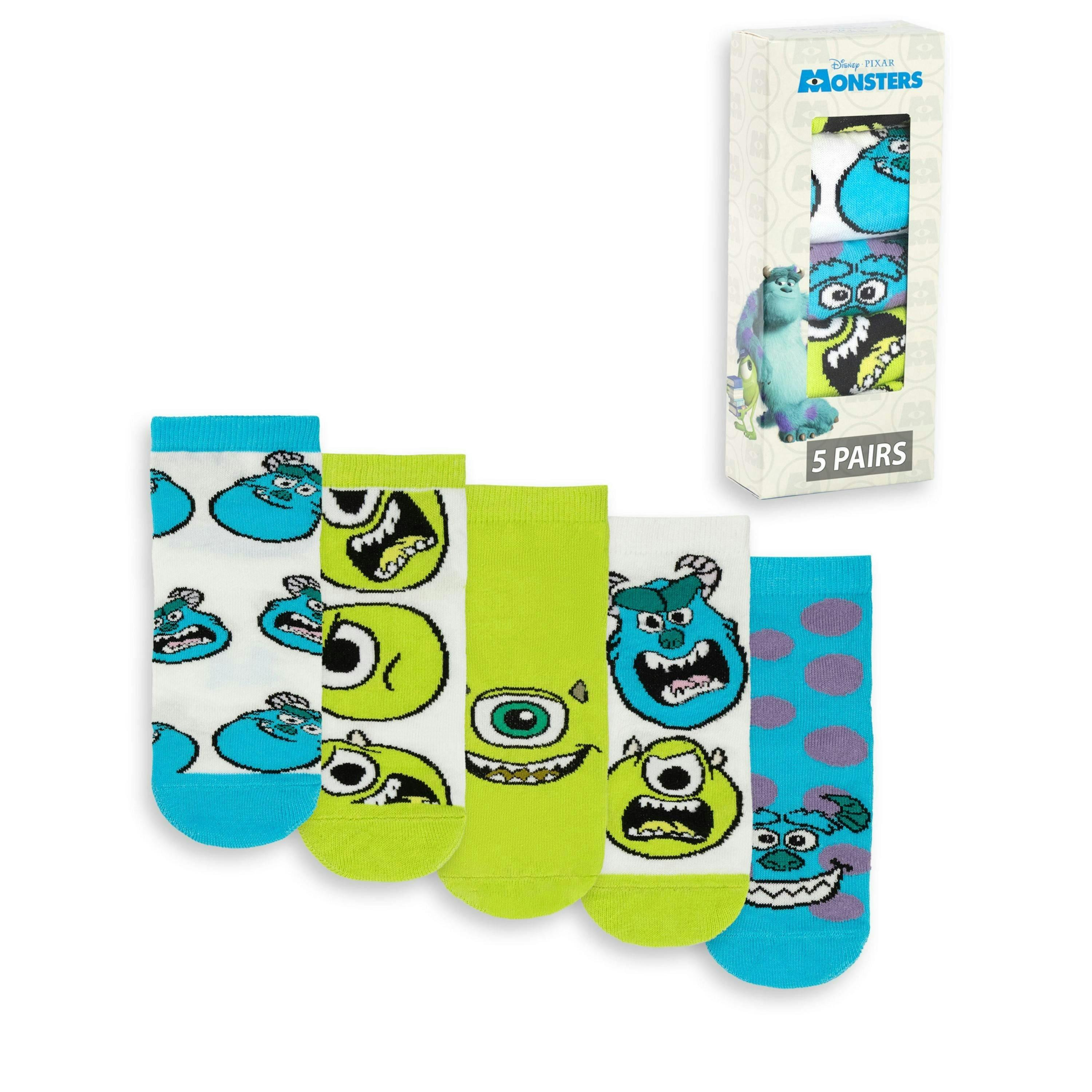 Disney Monsters Inc Unisex Kids Green Mike & Sully Calf Socks Set of 5 by Vanilla Underground , view 1 of 6