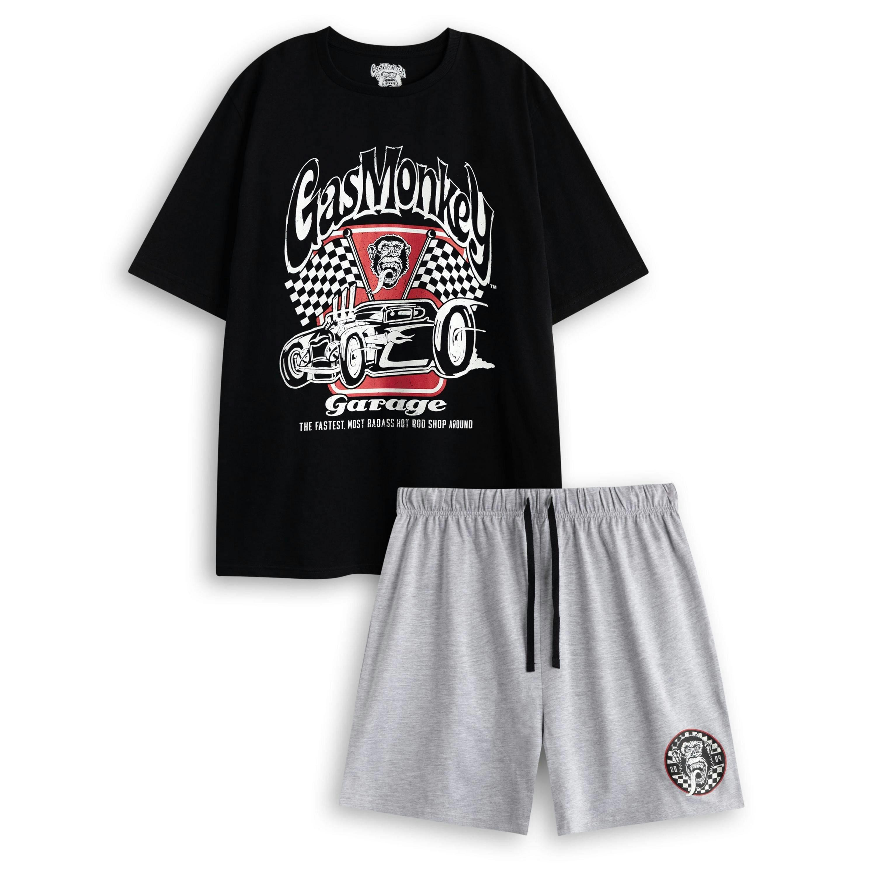 Gas Monkey Garage Mens Black Logo Short Sleeve Short Leg Pyjama Set by Vanilla Underground , view 1 of 6