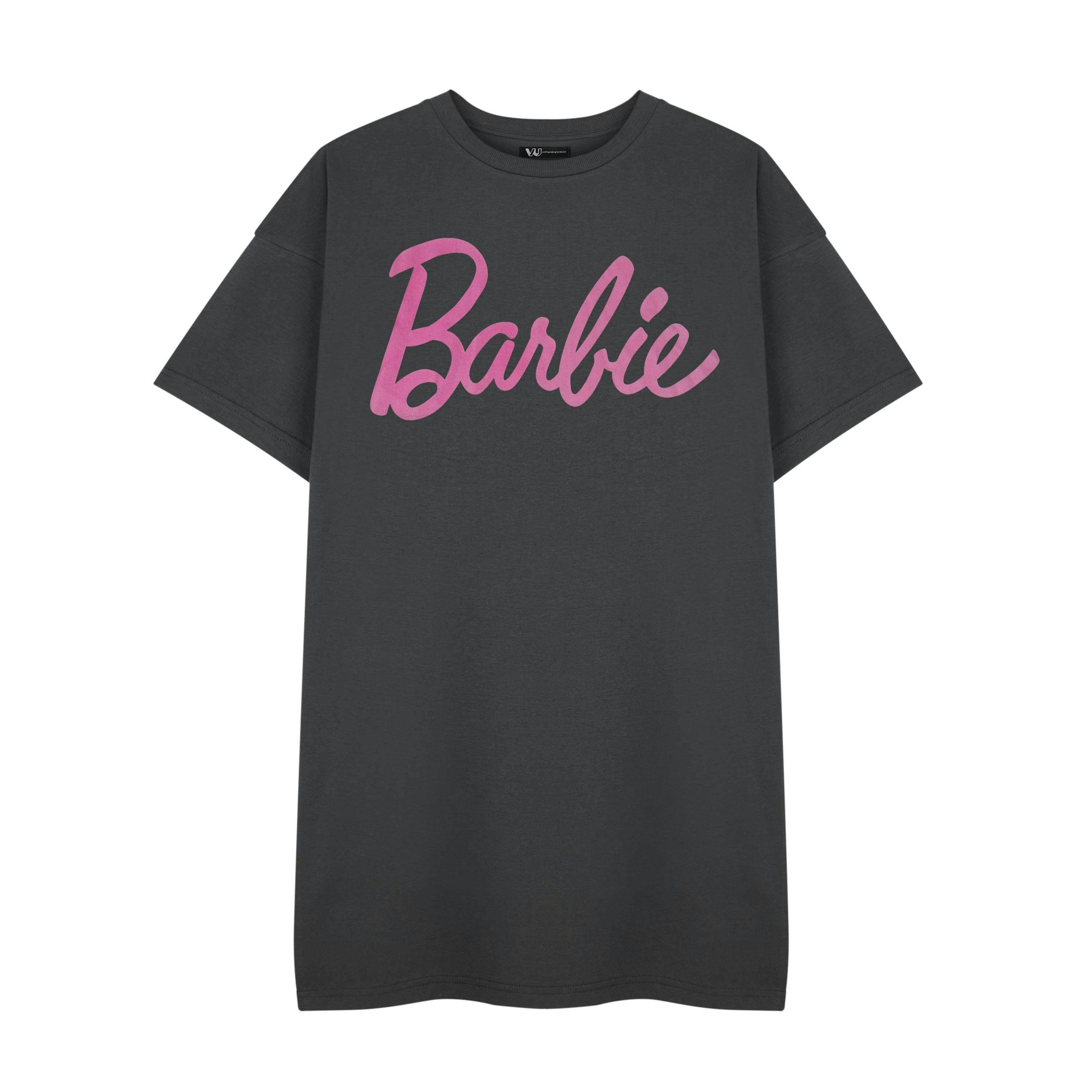 Barbie Womens Grey Logo T-shirt Dress Short Sleeved T-Shirt Dress by Vanilla Underground , view 1 of 3