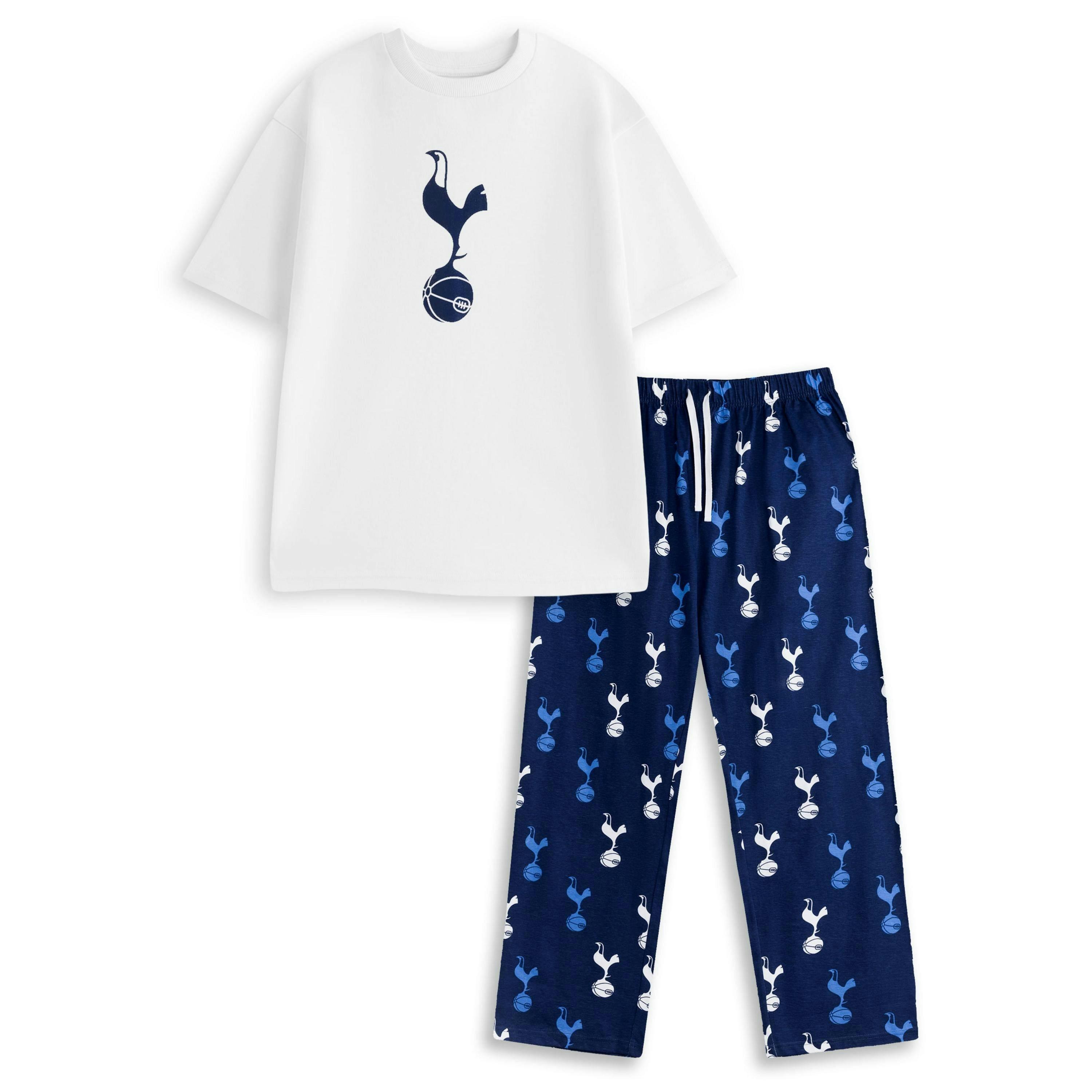 Tottenham Hotspur Mens White Logo Short Sleeve Long Leg Pyjama Set by Vanilla Underground , view 1 of 6
