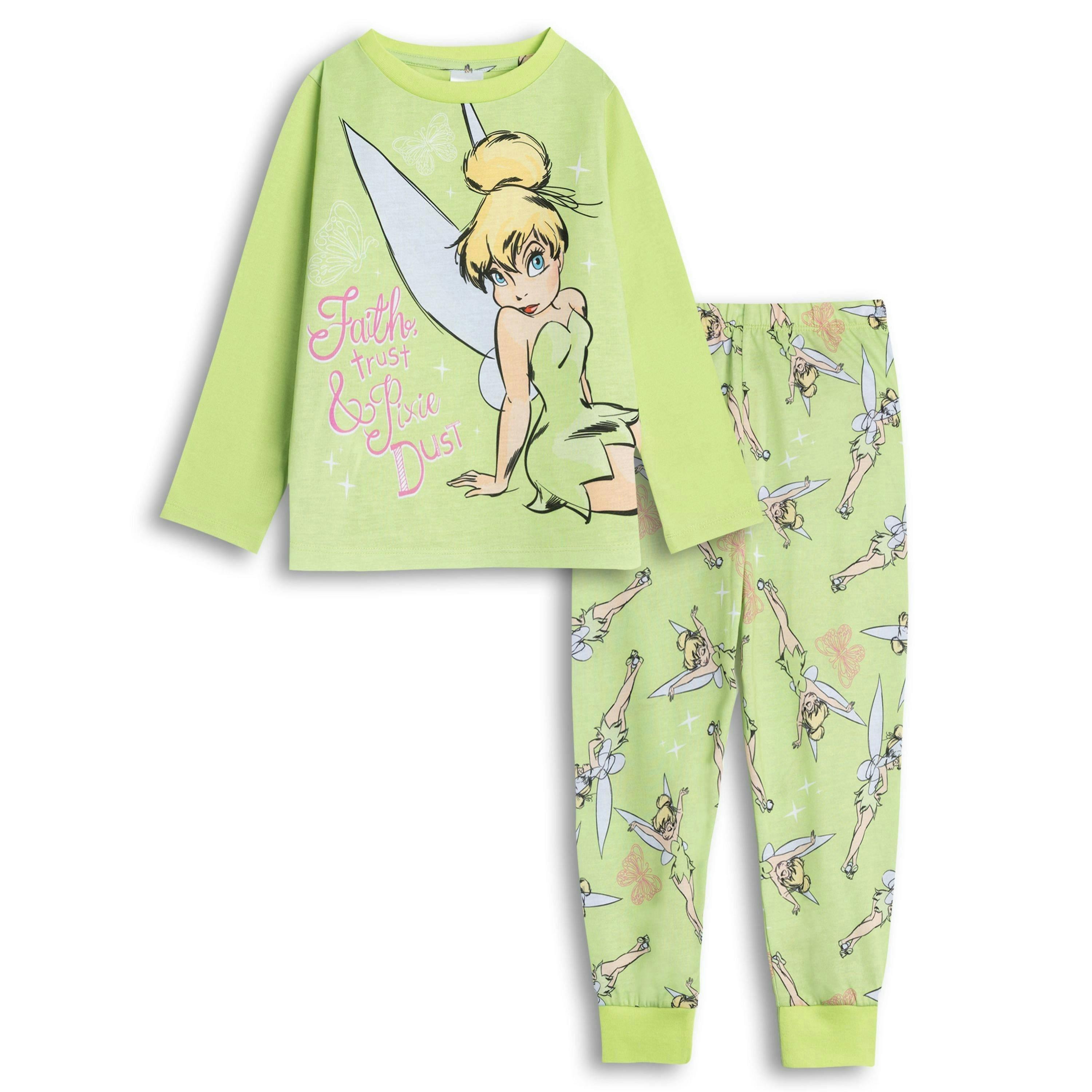 Disney Tinkerbell Girls Green Character Long Sleeve Long Leg Pyjama Set by Vanilla Underground , view 1 of 6