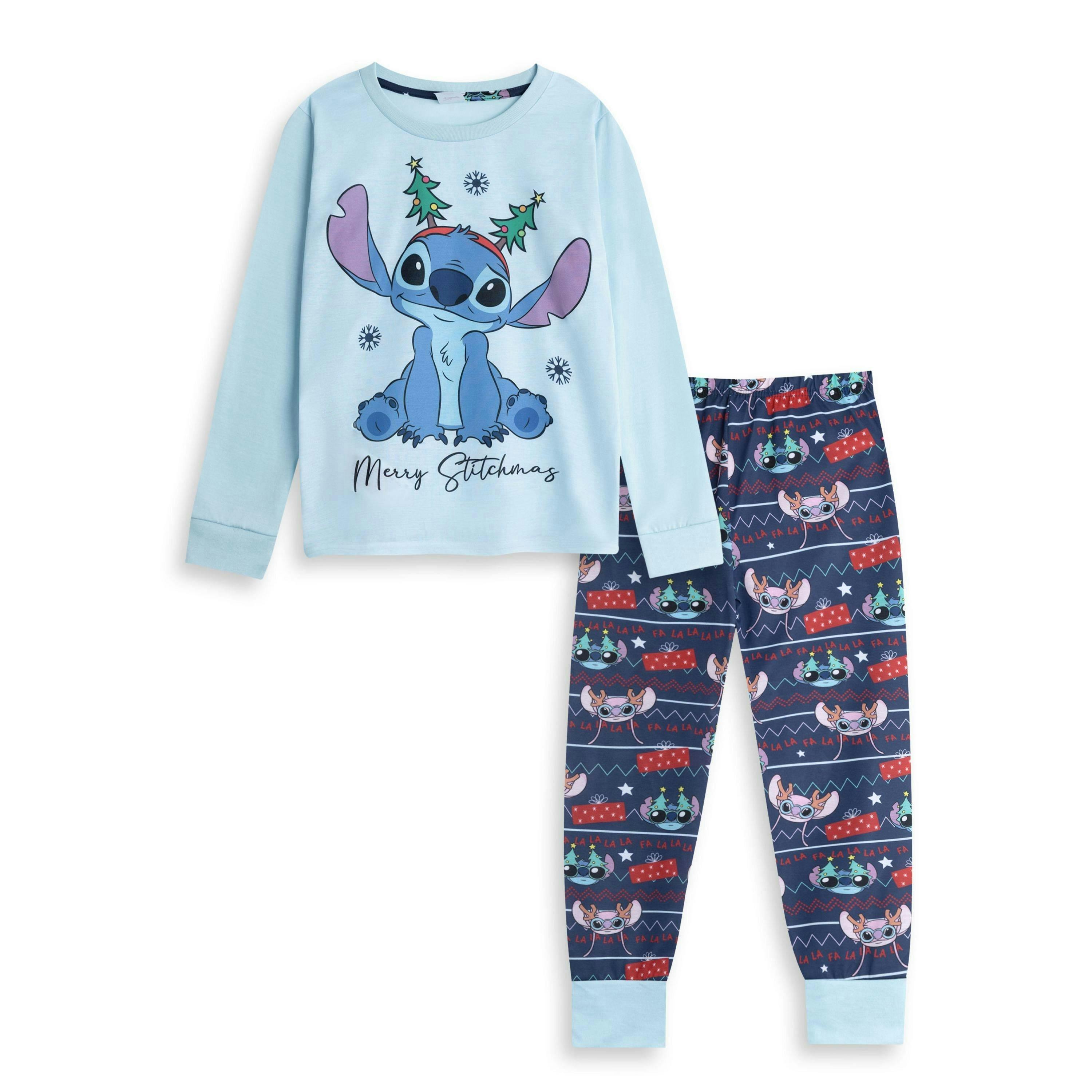 Lilo & Stitch Unisex Kids Blue Christmas Long Sleeve Long Leg Pyjama Set by Vanilla Underground , view 1 of 6