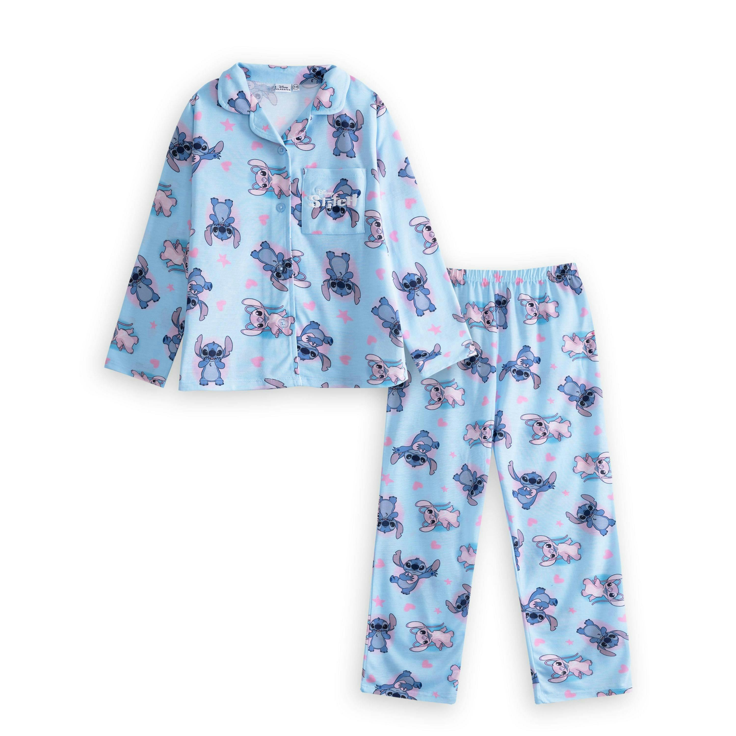 Lilo & Stitch Girls Blue Character Long Sleeve Long Leg Pyjama Set by Vanilla Underground , view 1 of 6