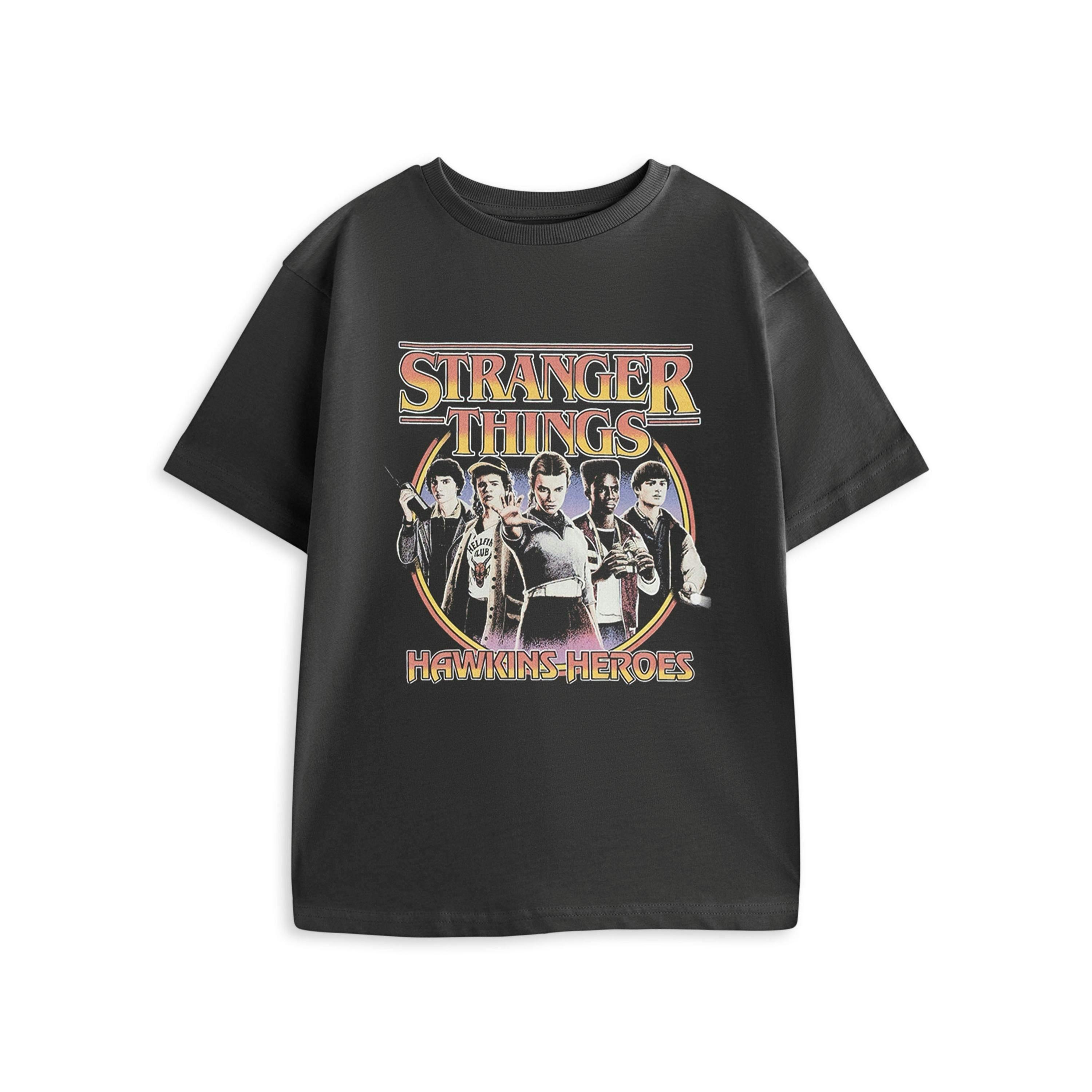 Stranger Things Unisex Kids Grey Hawkins Heroes Short Sleeved T-Shirt by Vanilla Underground , view 1 of 4