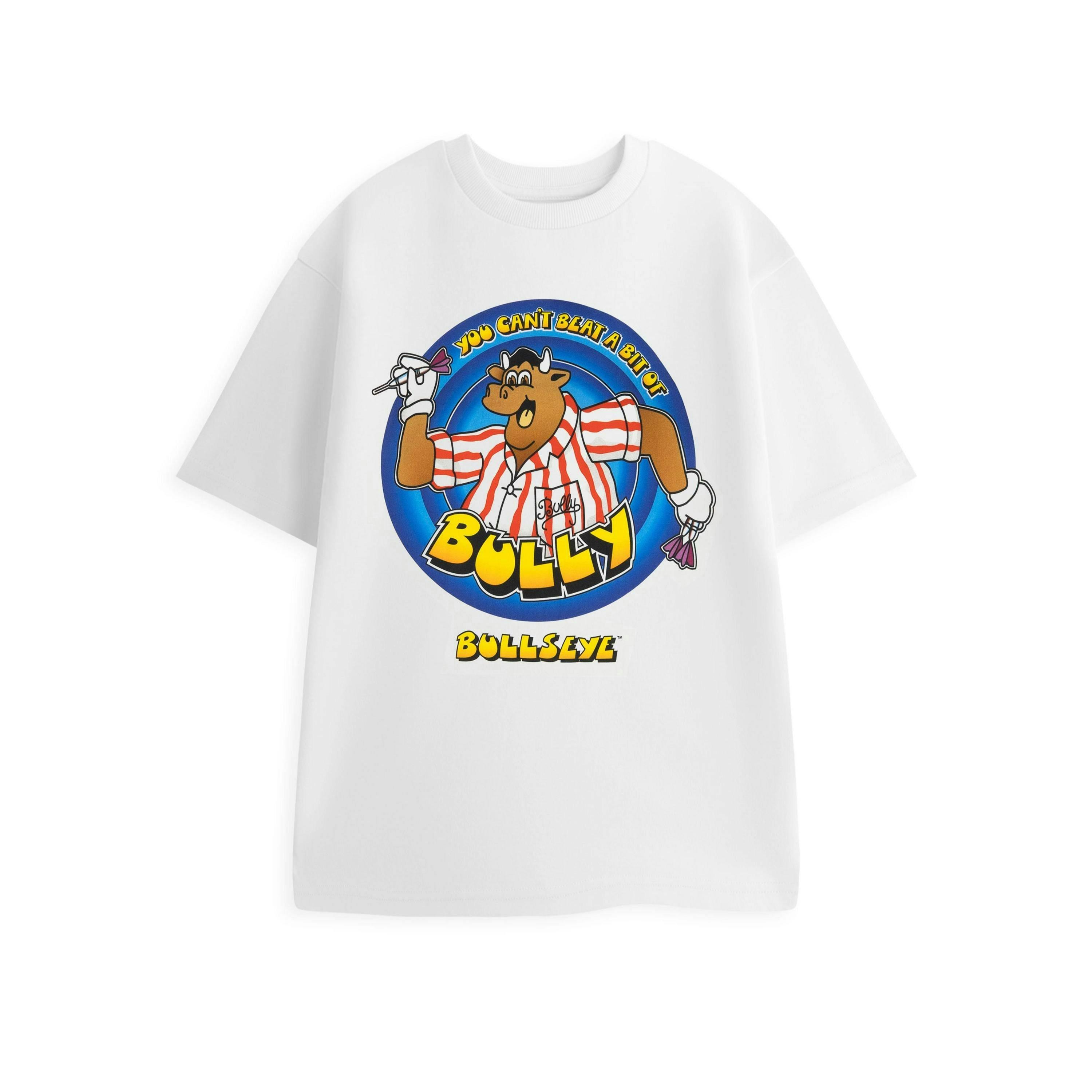 Bullseye Mens White You Can't Beat A Bit Of Bully Short Sleeved T-Shirt by Vanilla Underground , view 1 of 4