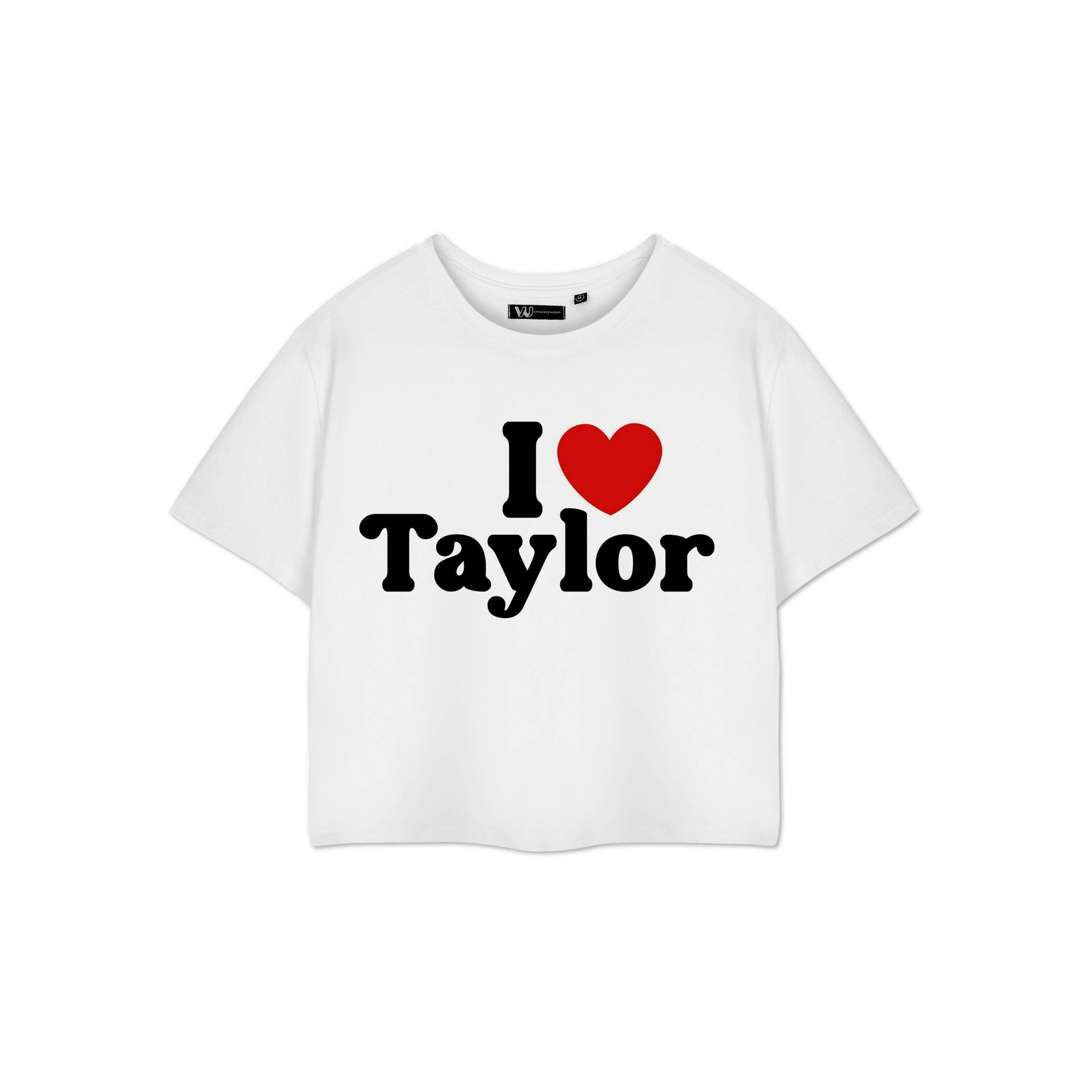 Show Me The Merch Womens White I Love Taylor Cropped Short Sleeved T-Shirt by Vanilla Underground , view 1 of 1