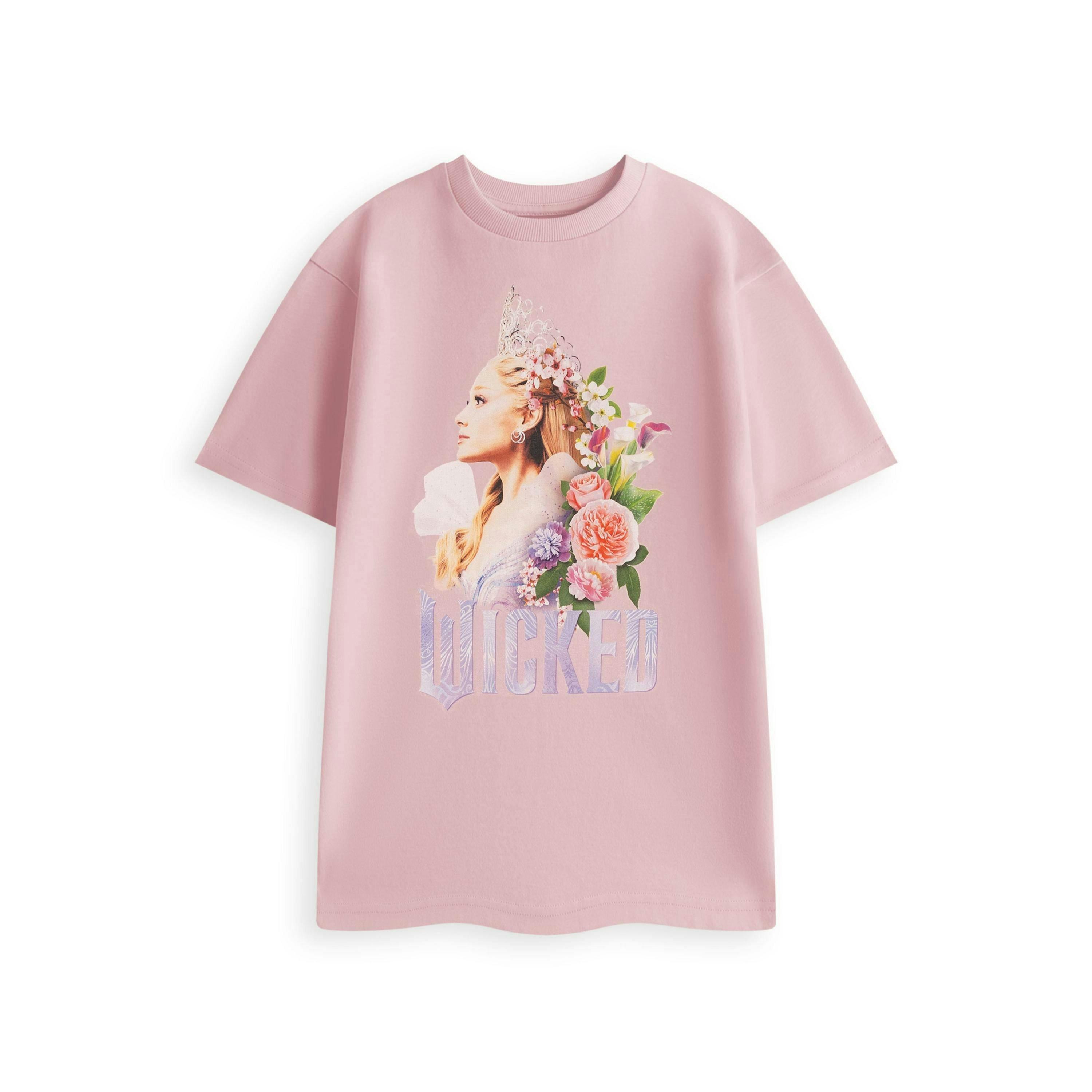Wicked Womens Pink Floral Glinda Short Sleeved T-Shirt by Vanilla Underground , view 1 of 4