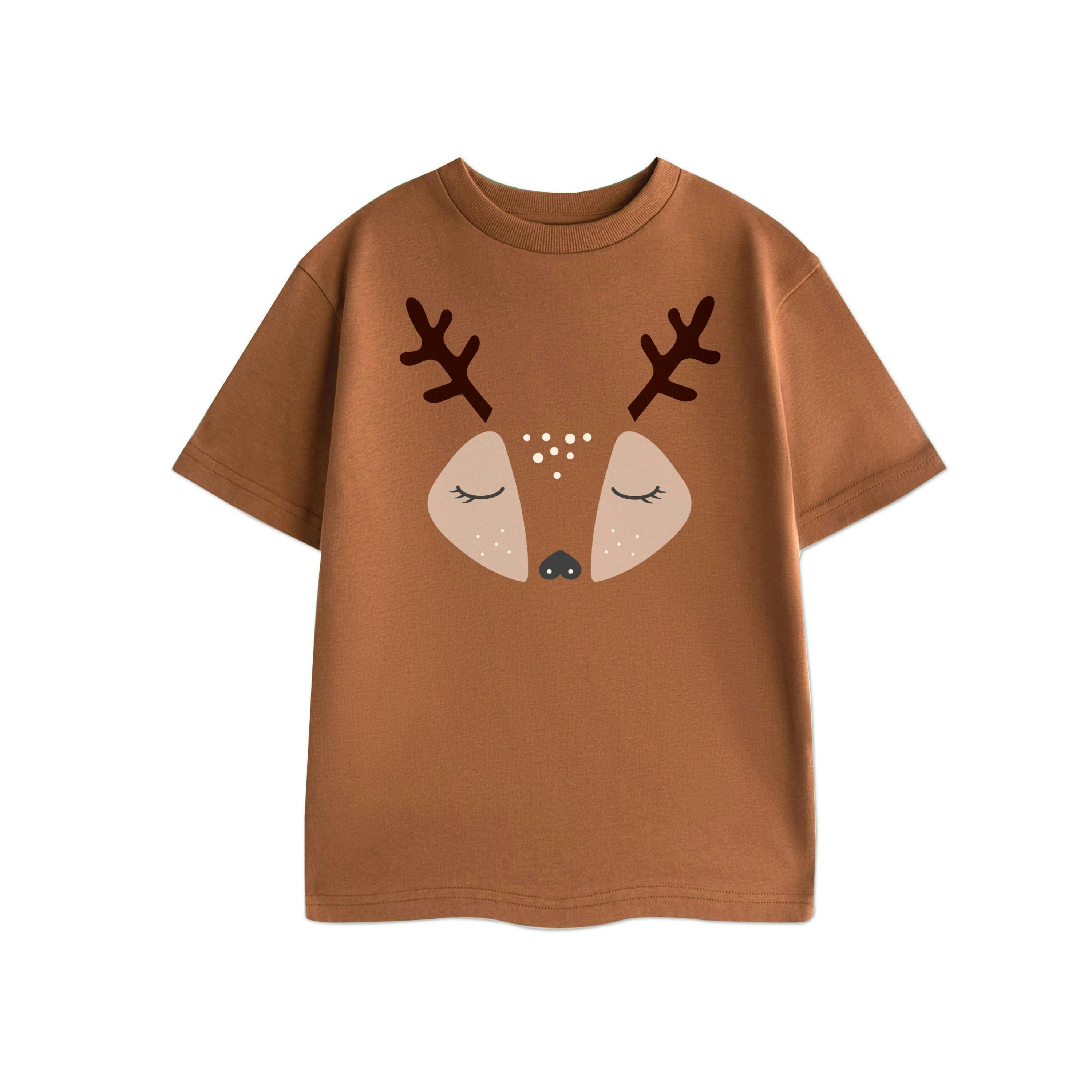 Show Me The Merch Unisex Brown Cute Reindeer Short Sleeved T-Shirt by Vanilla Underground , view 1 of 1