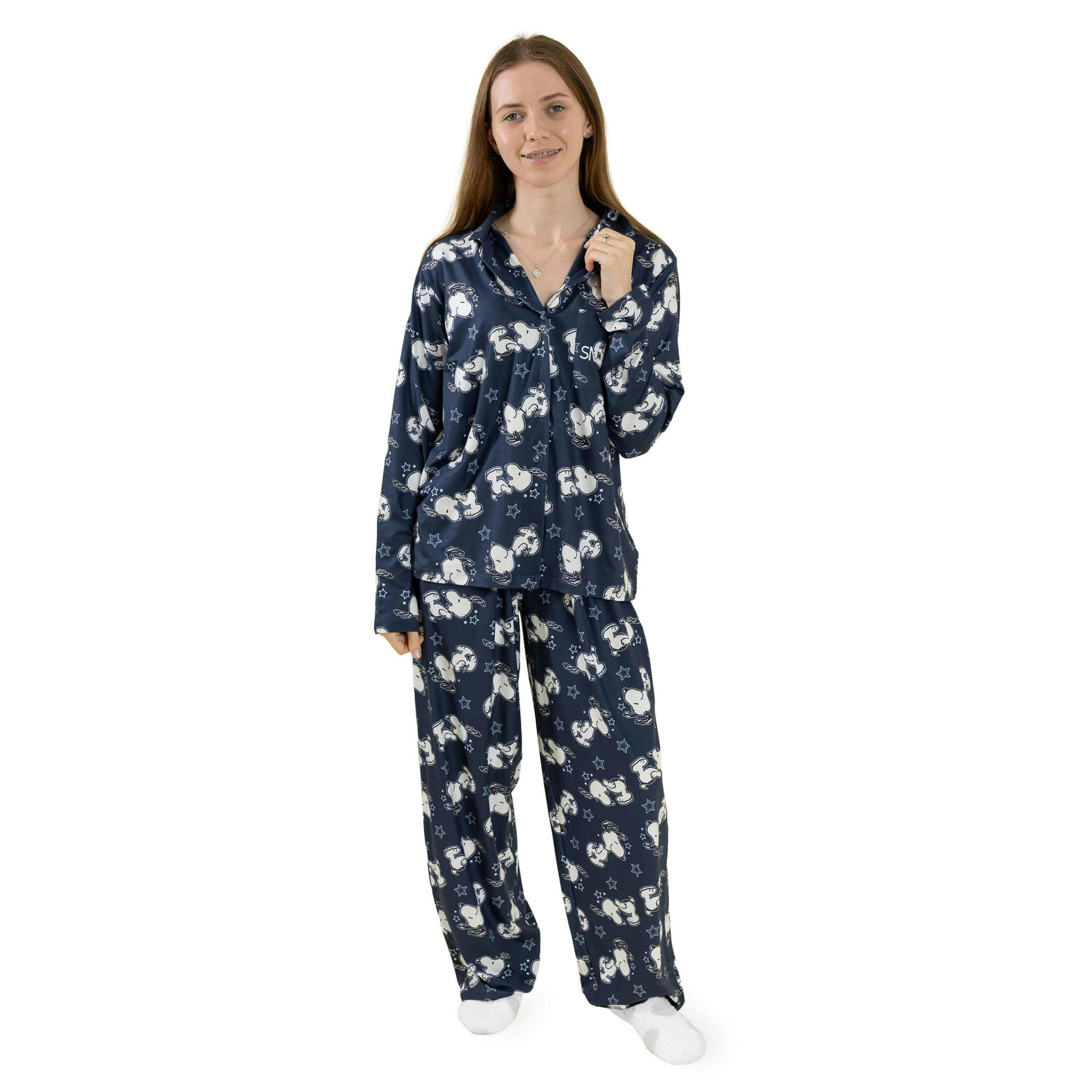 Peanuts Womens Blue Snoopy Long Sleeve Long Leg Pyjama Set by Vanilla Underground , view 1 of 6