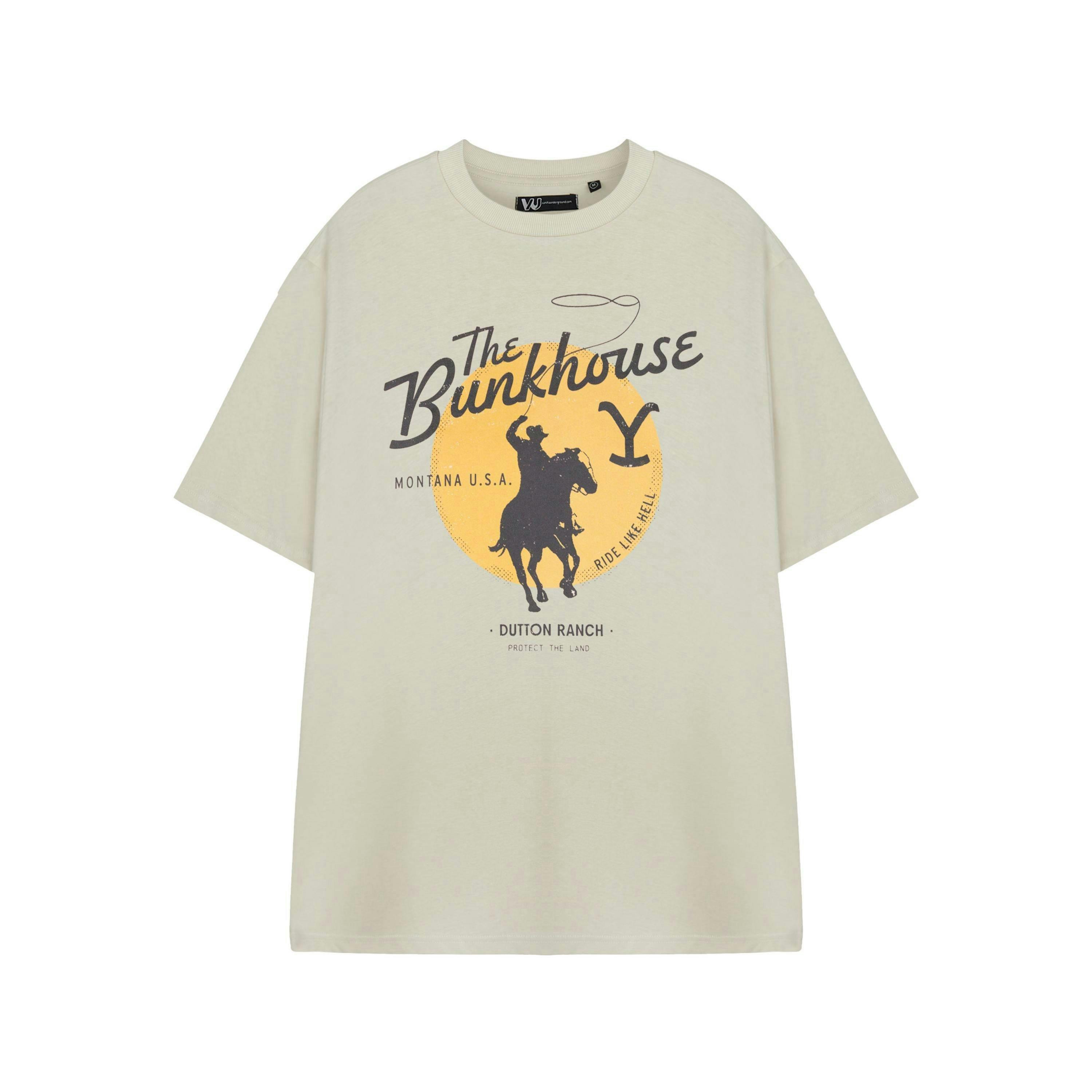 Yellowstone Mens Beige The Bunkhouse Short Sleeved T-Shirt by Vanilla Underground , view 1 of 3