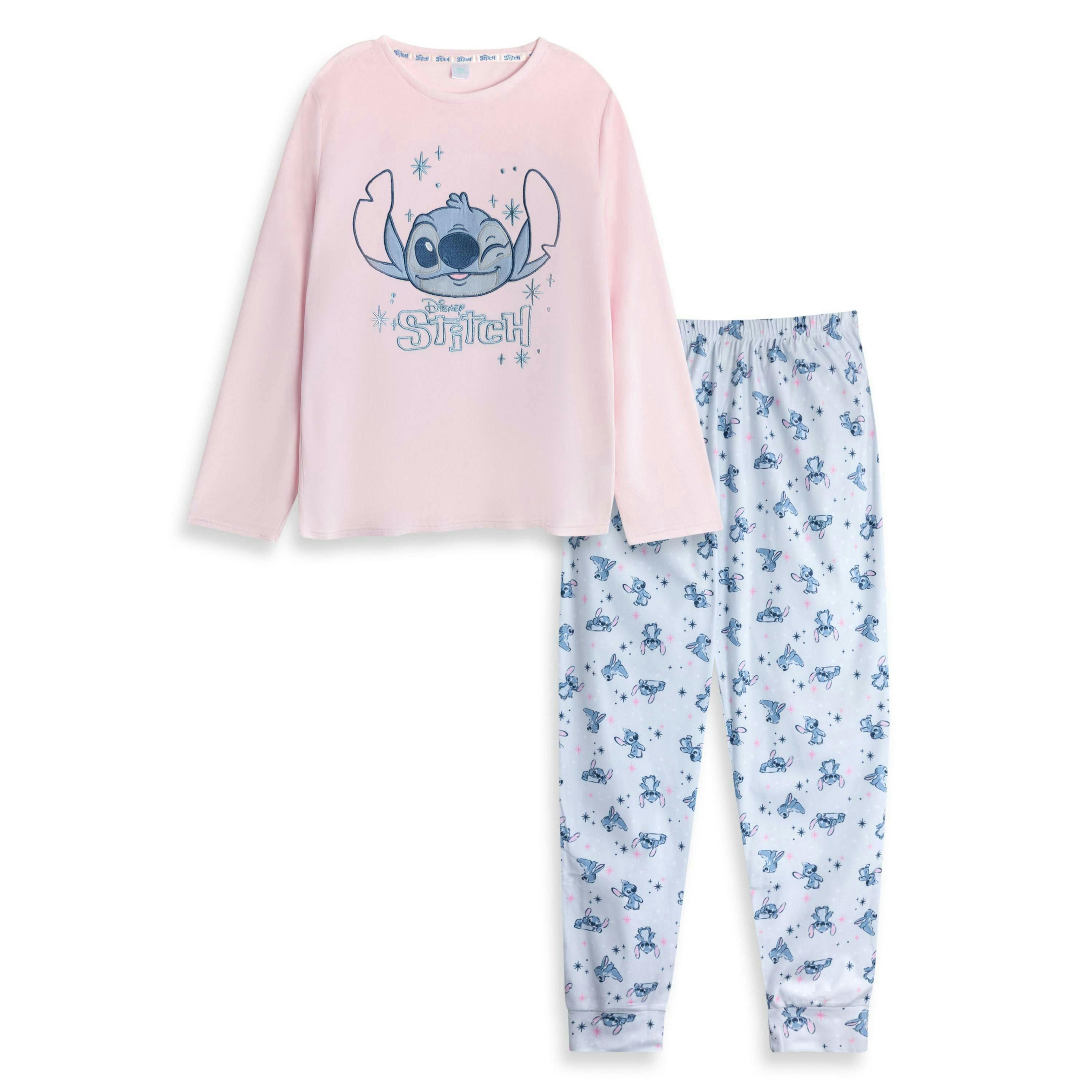 Disney Womens Pink Stitch Long Sleeve Long Leg Pyjama Set by Vanilla Underground , view 1 of 6