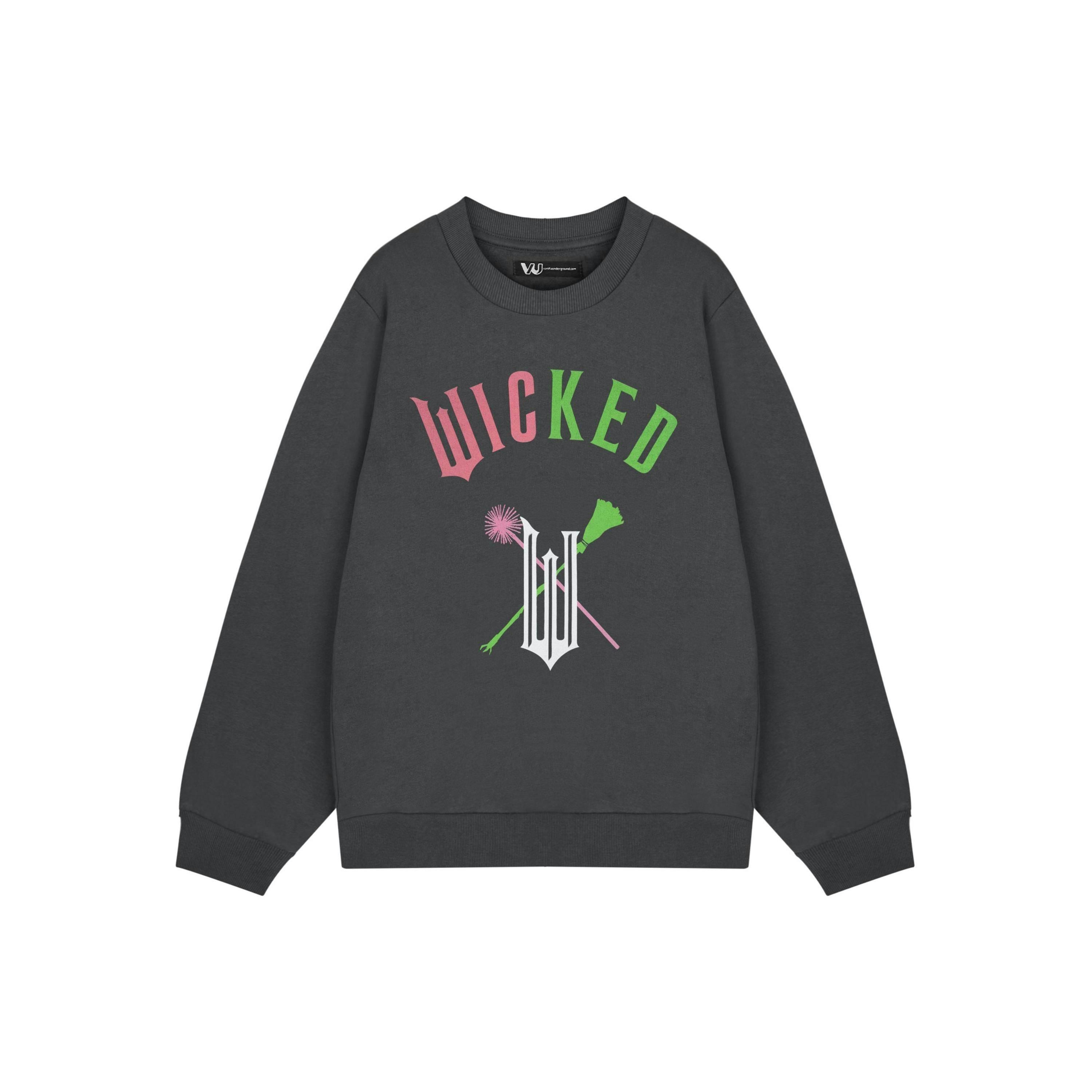 Wicked Womens Grey Broom & Wands Adults Sweatshirt by Vanilla Underground , view 1 of 3