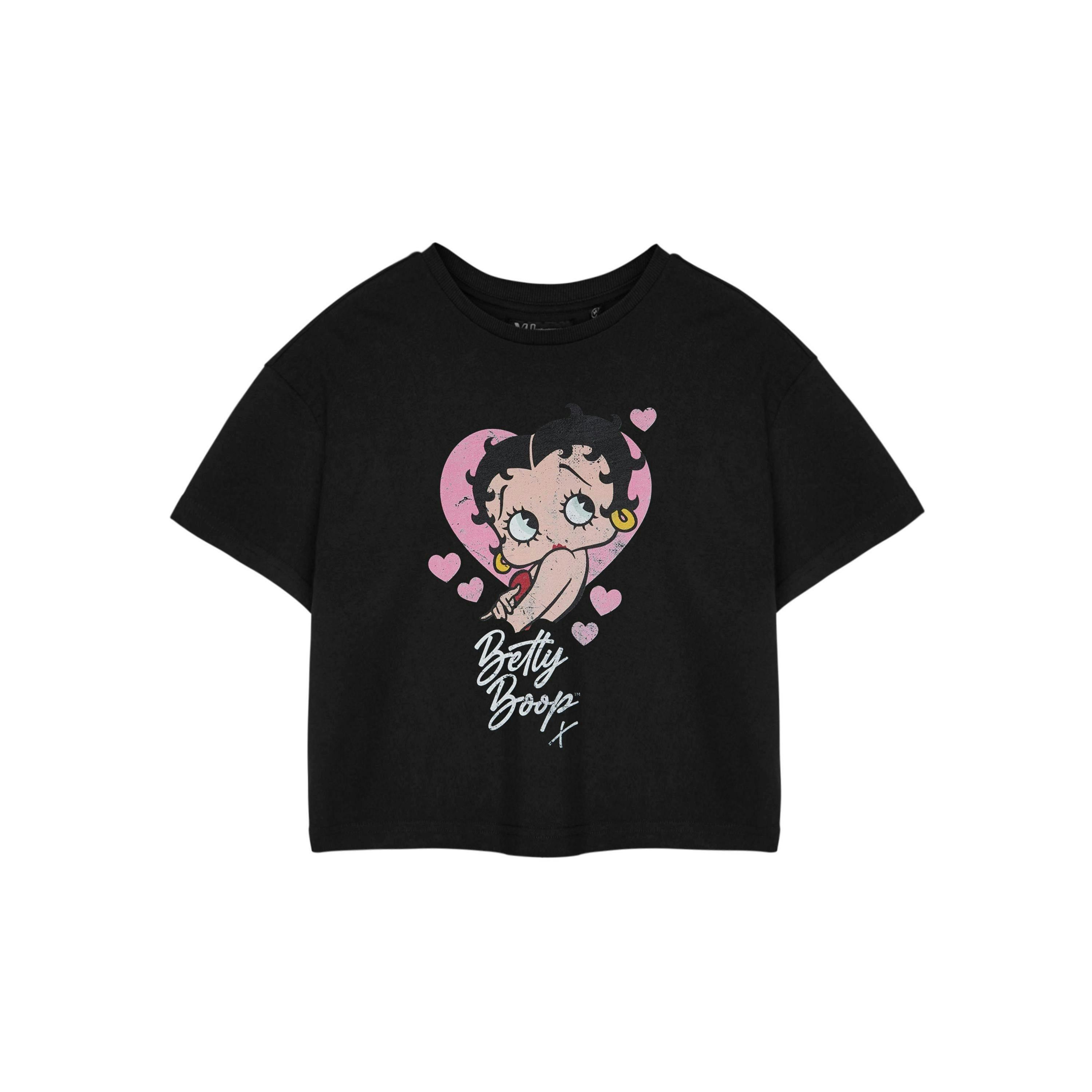 Betty Boop Womens Black Heart Cropped Short Sleeved T-Shirt by Vanilla Underground , view 1 of 3