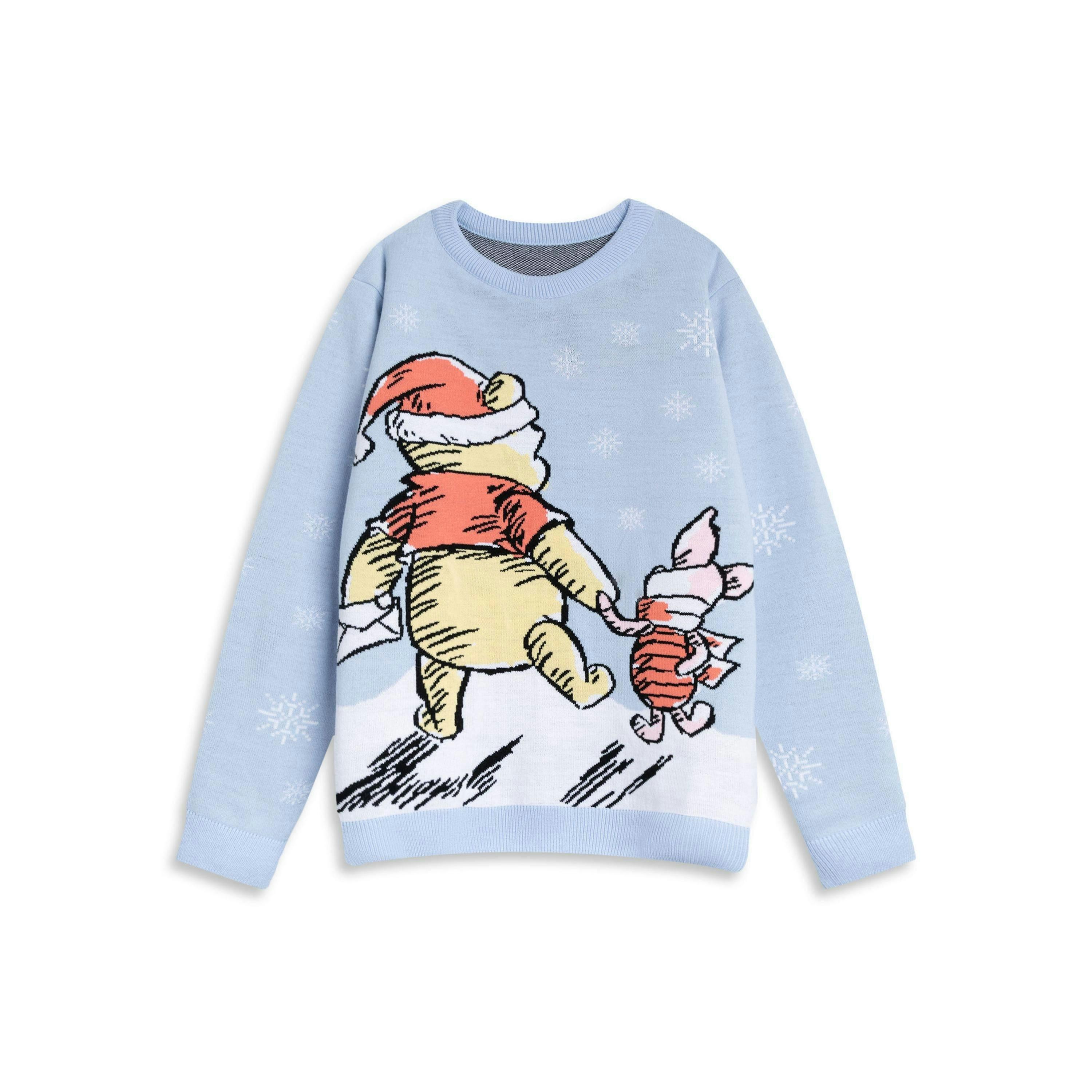 Winnie the Pooh Womens Blue Character Christmas Jumper by Vanilla Underground , view 1 of 6