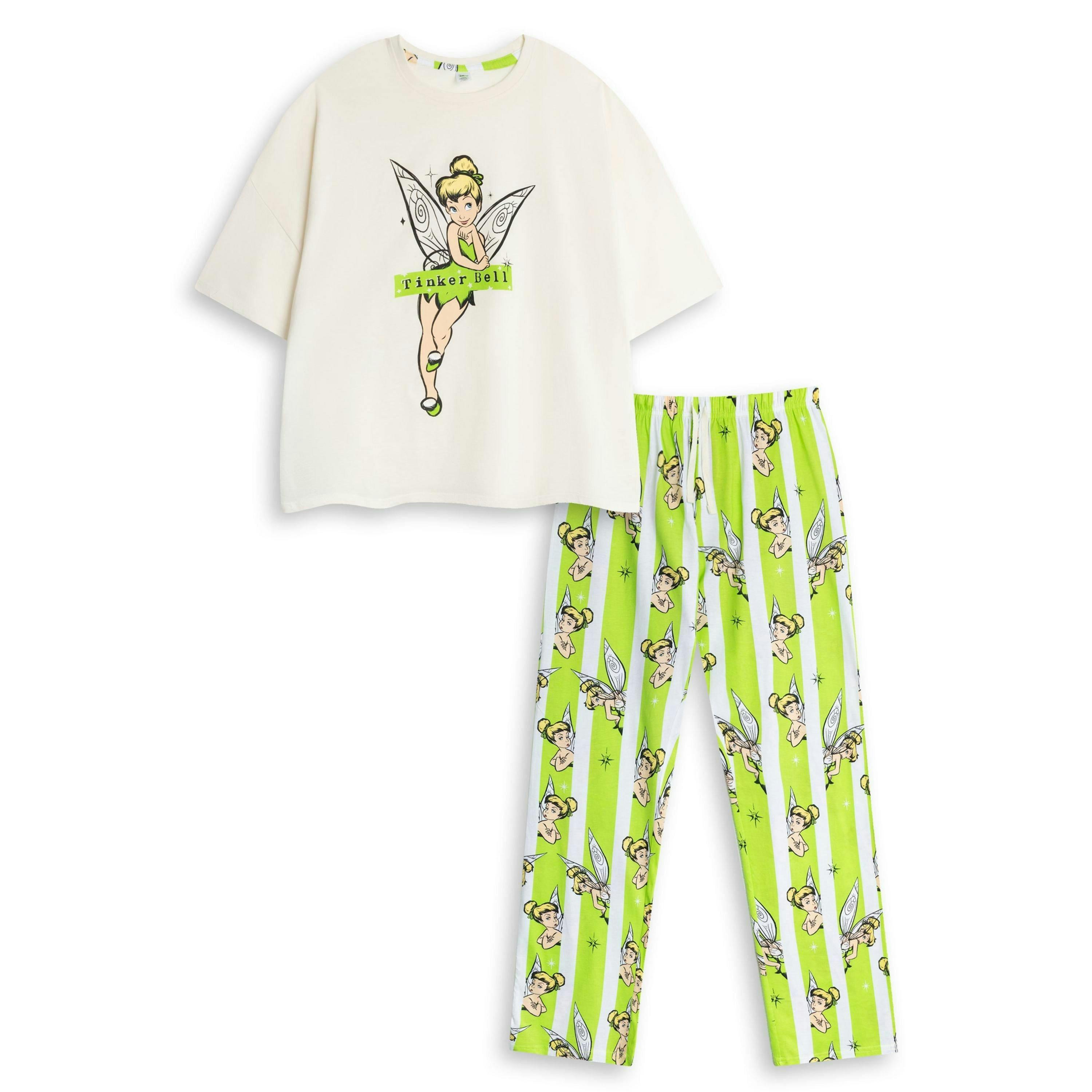 Disney Womens White Tinkerbell Short Sleeve Long Leg Pyjama Set by Vanilla Underground , view 1 of 6