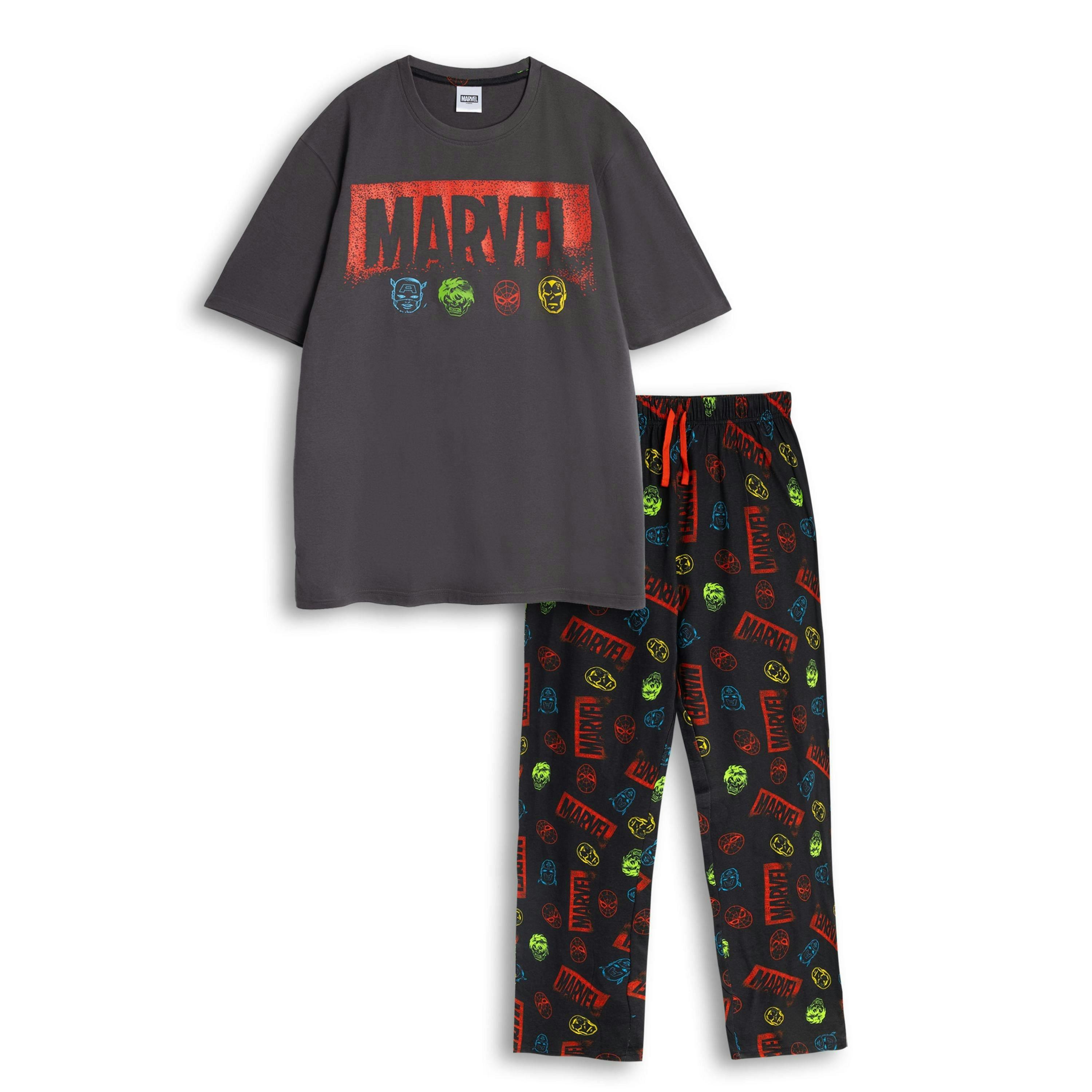 Marvel Mens Multicoloured Avengers Short Sleeve Long Leg Pyjama Set by Vanilla Underground , view 1 of 6