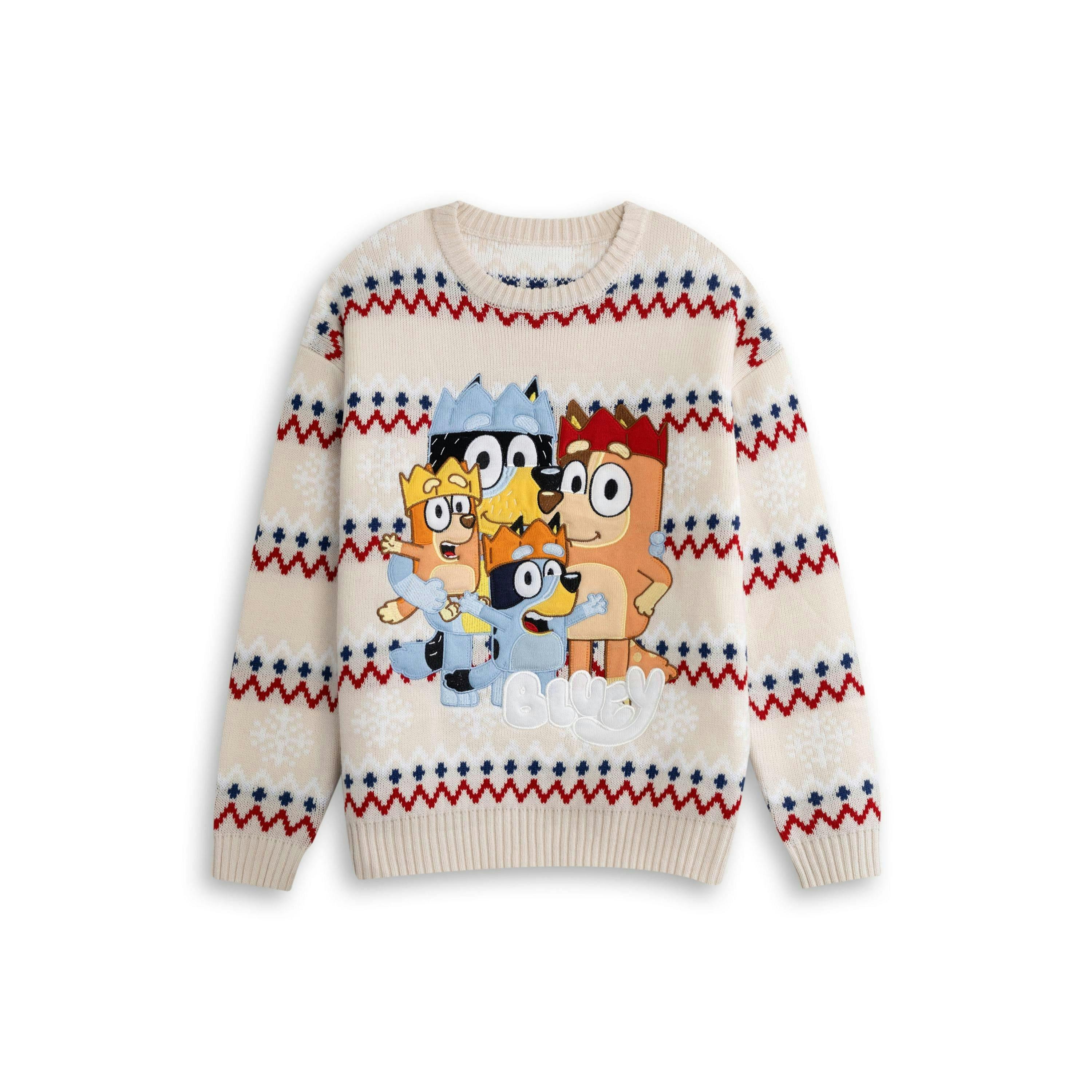 Bluey Unisex Beige Character Christmas Jumper by Vanilla Underground , view 1 of 6
