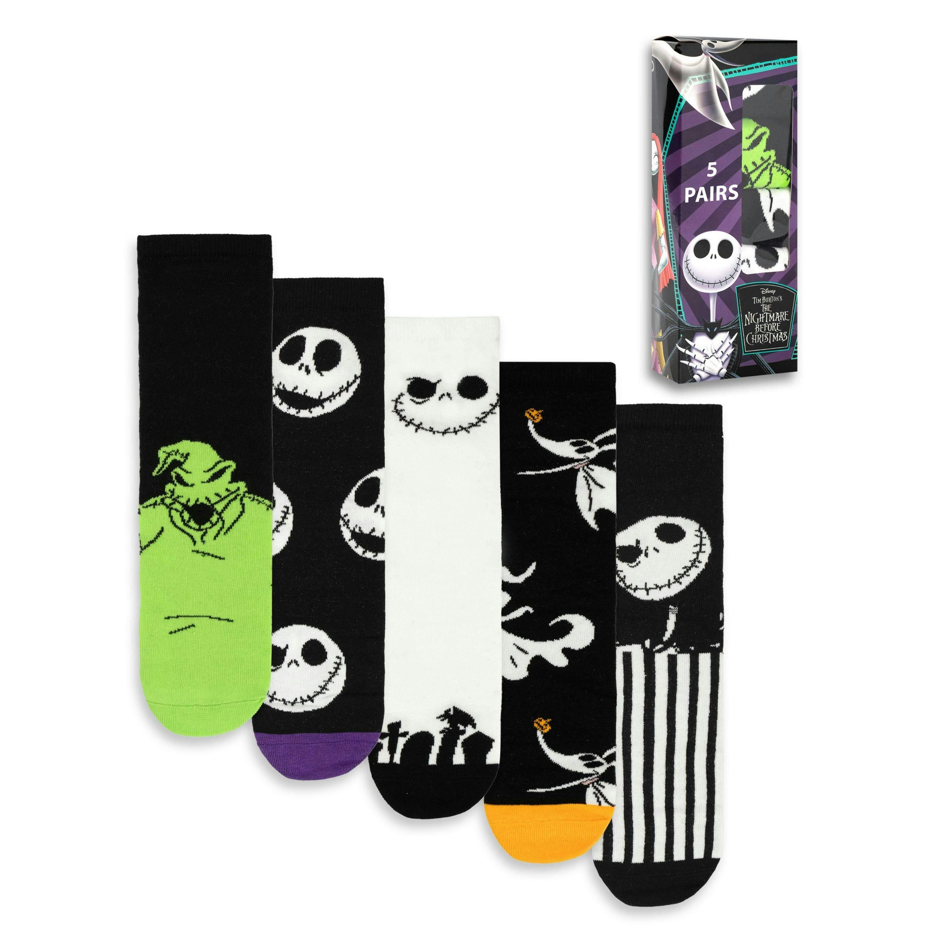 Disney The Nightmare Before Christmas Unisex Black Jack Skellington Calf Socks Set of 5 by Vanilla Underground , view 1 of 6