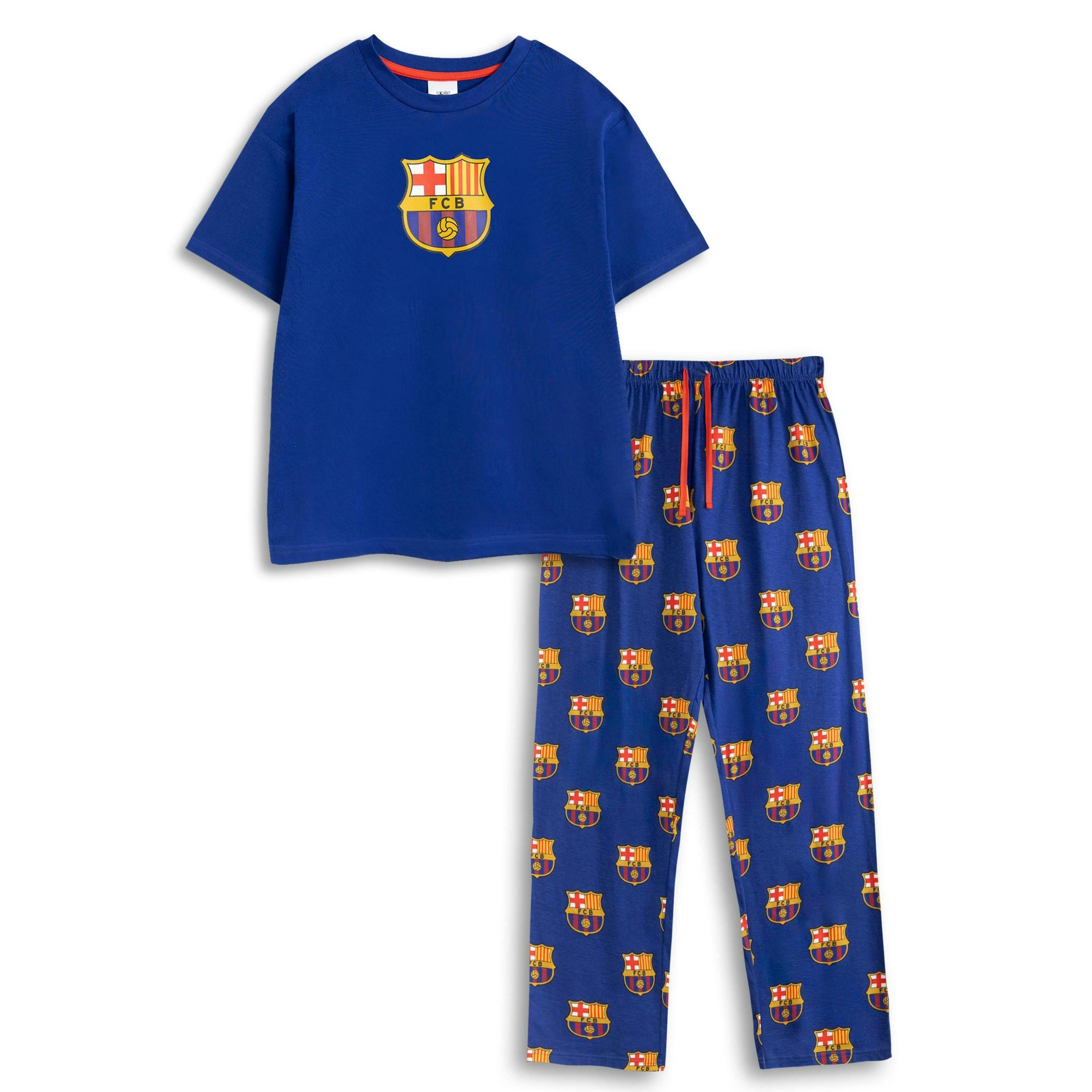 FC Barcelona Mens Black Logo Short Sleeve Long Leg Pyjama Set by Vanilla Underground , view 1 of 6