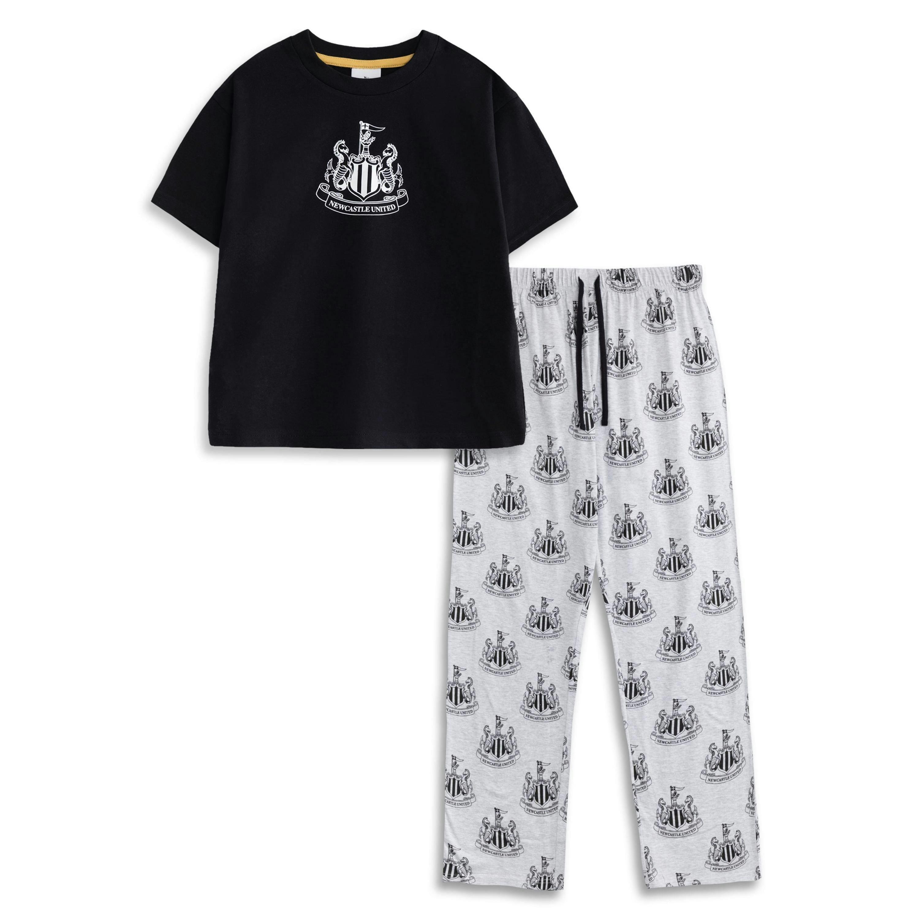 Newcastle United Mens Black Logo Short Sleeve Long Leg Pyjama Set by Vanilla Underground , view 1 of 6