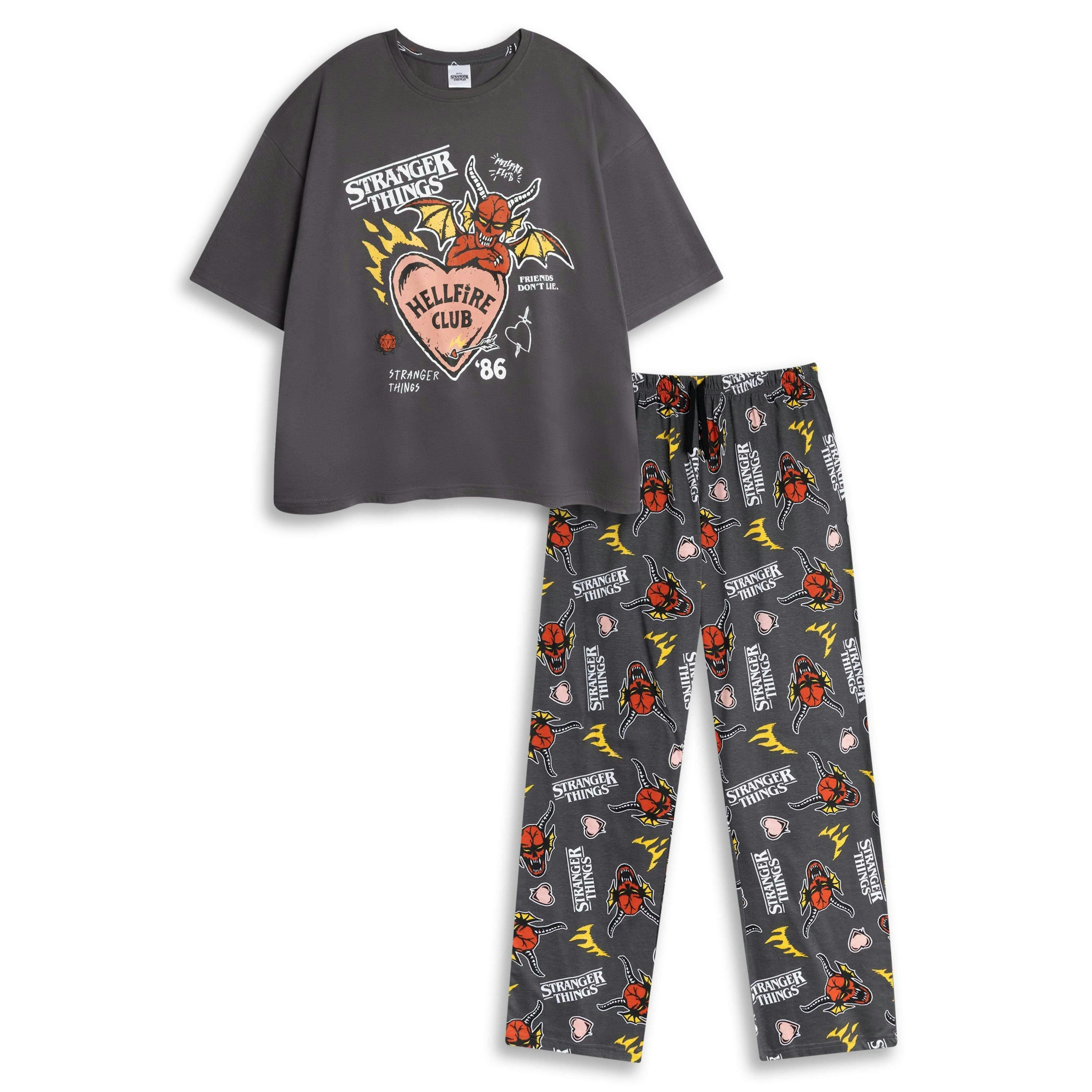 Stranger Things Womens Grey Logo Short Sleeve Long Leg Pyjama Set by Vanilla Underground , view 1 of 6