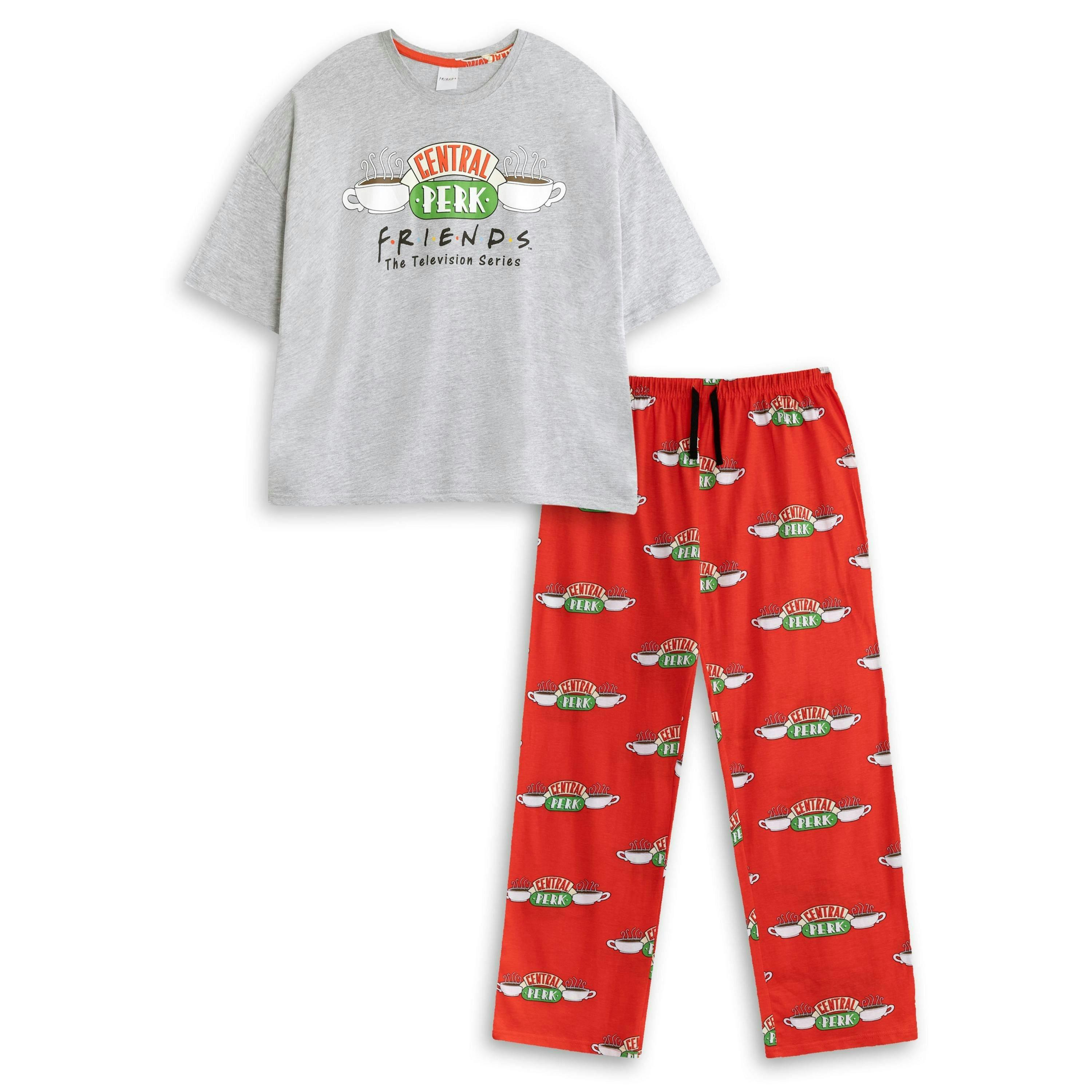 Friends Womens Grey Logo Short Sleeve Long Leg Pyjama Set by Vanilla Underground , view 1 of 6