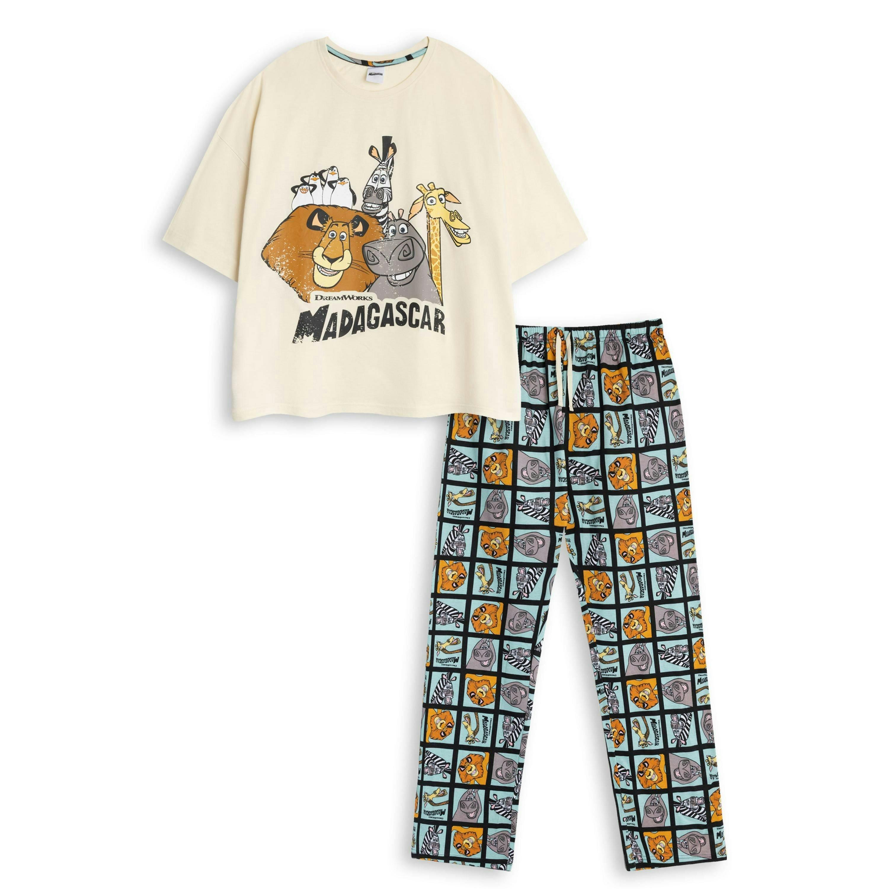 Madagascar Womens Beige Character Short Sleeve Long Leg Pyjama Set by Vanilla Underground , view 1 of 6