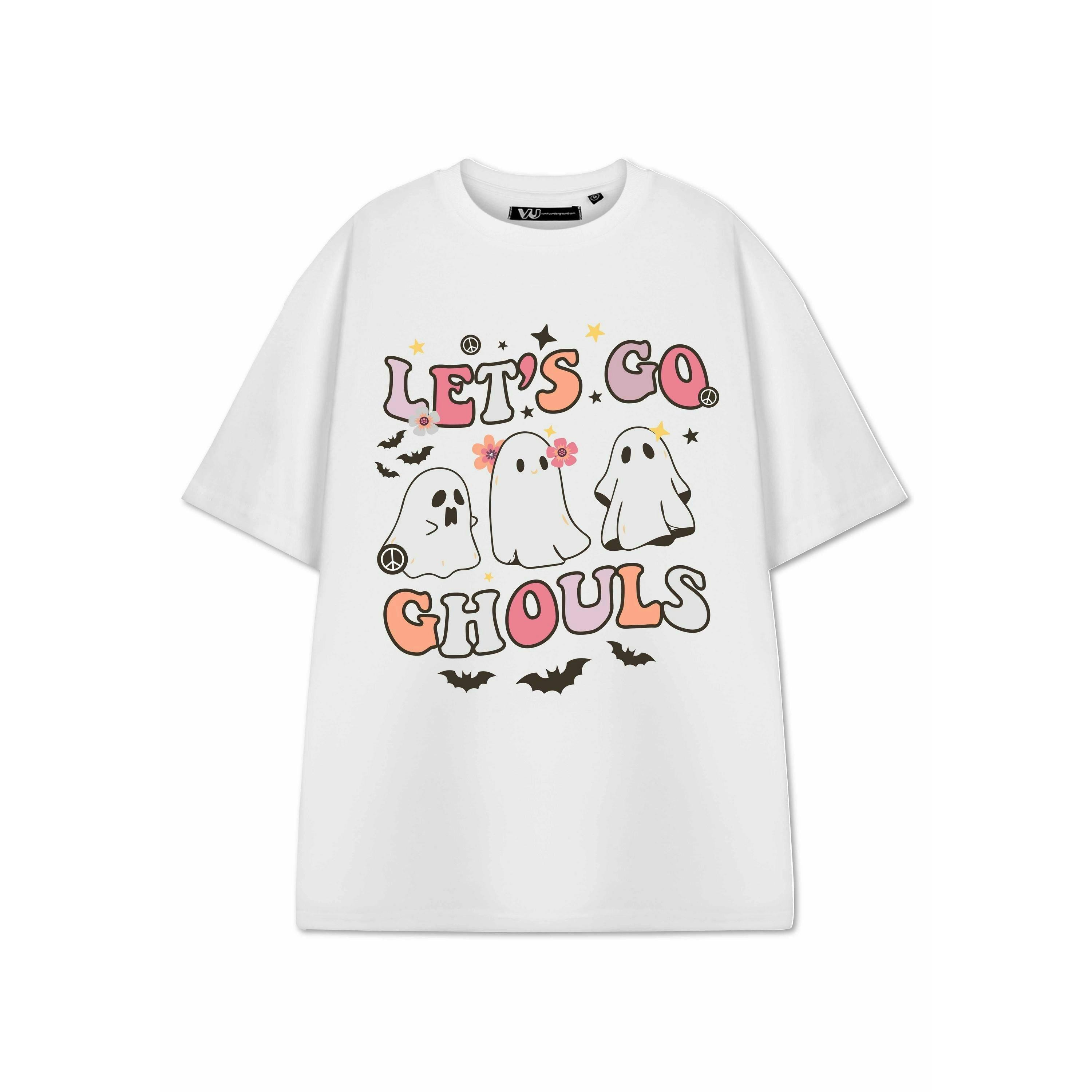 Show Me The Merch Womens White Let's Go Ghouls Short Sleeved T-Shirt by Vanilla Underground , view 1 of 1