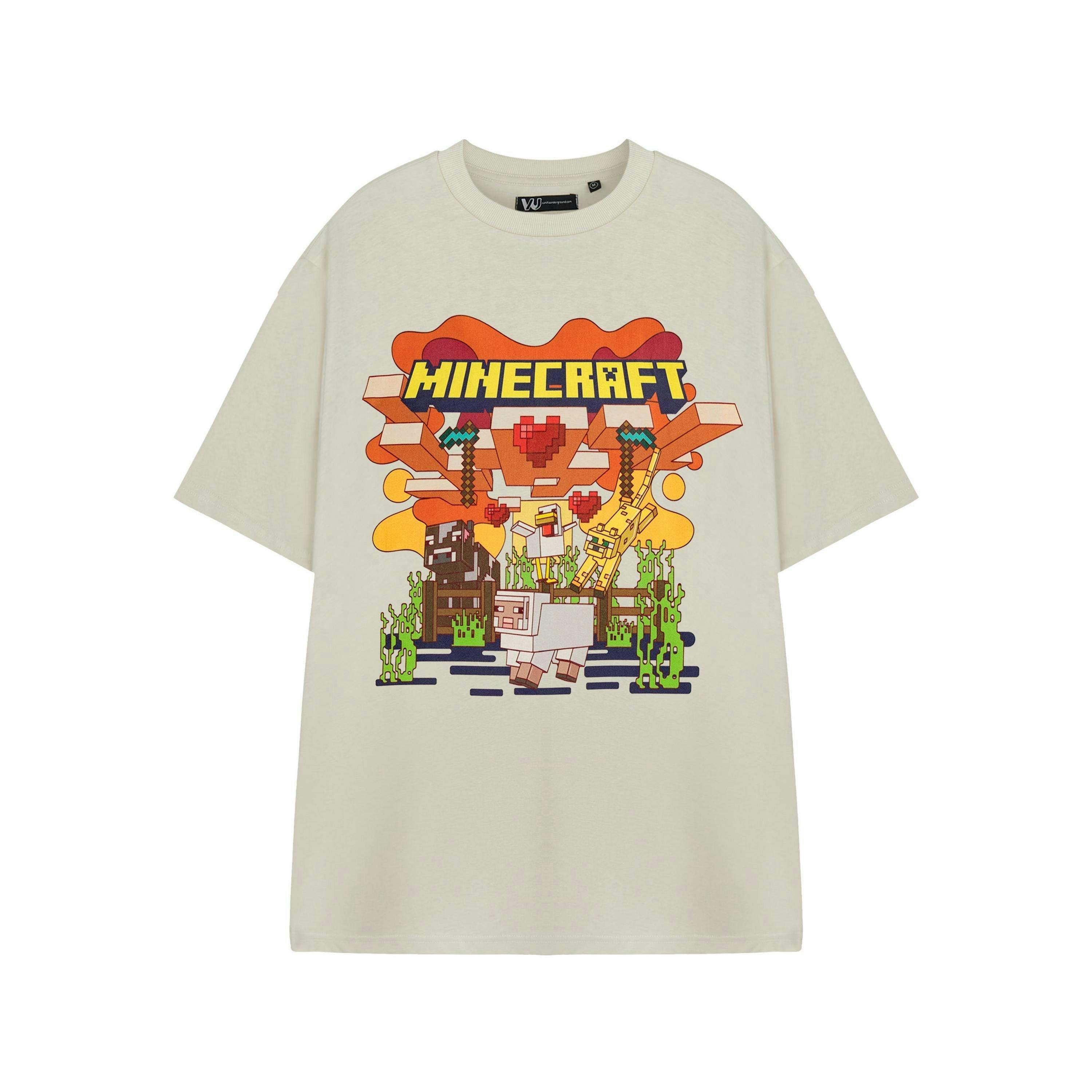 Minecraft Womens Beige Heart Animals Short Sleeved T-Shirt by Vanilla Underground , view 1 of 3