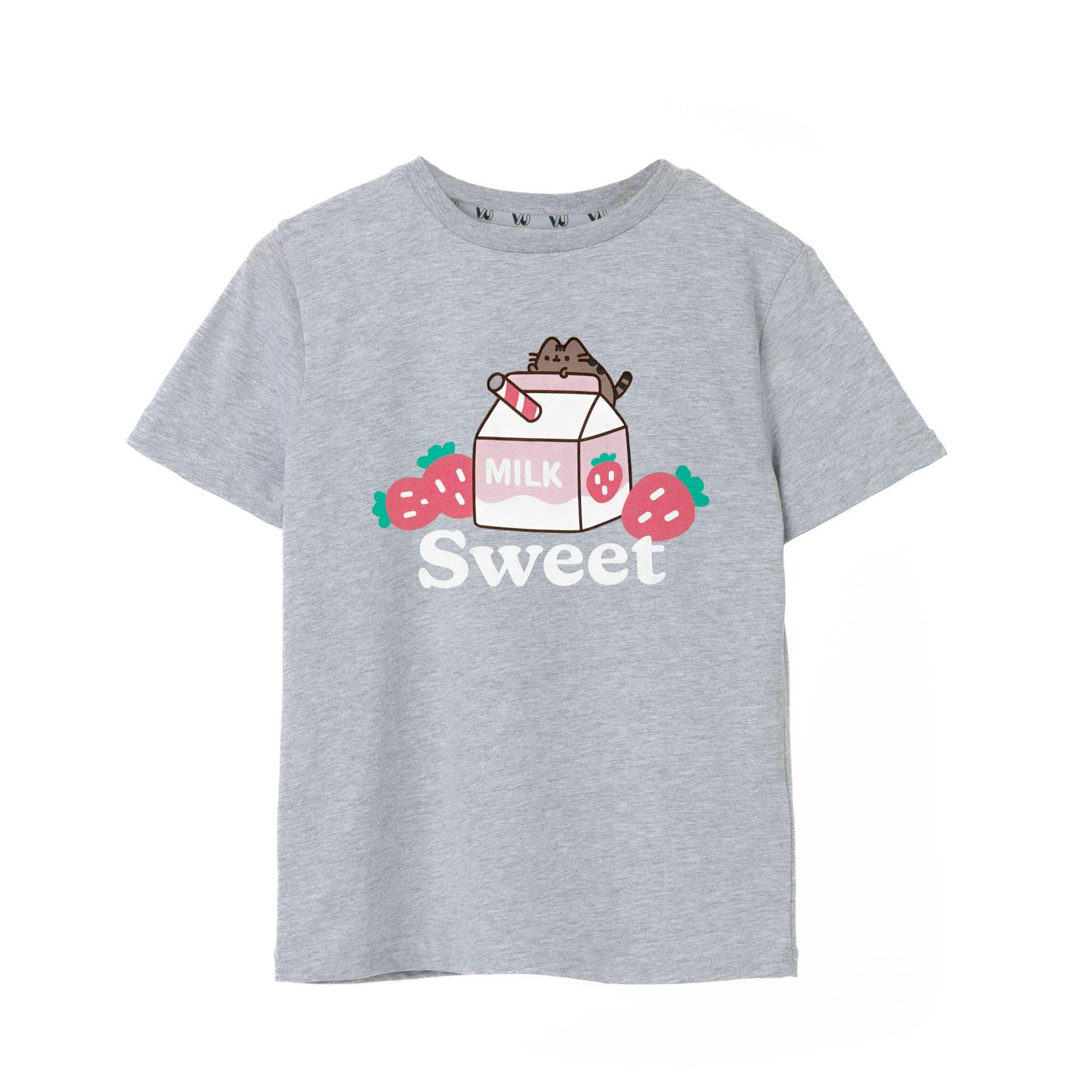 Pusheen Girls Grey Sweet Sips Short Sleeved T-Shirt by Vanilla Underground , view 1 of 6