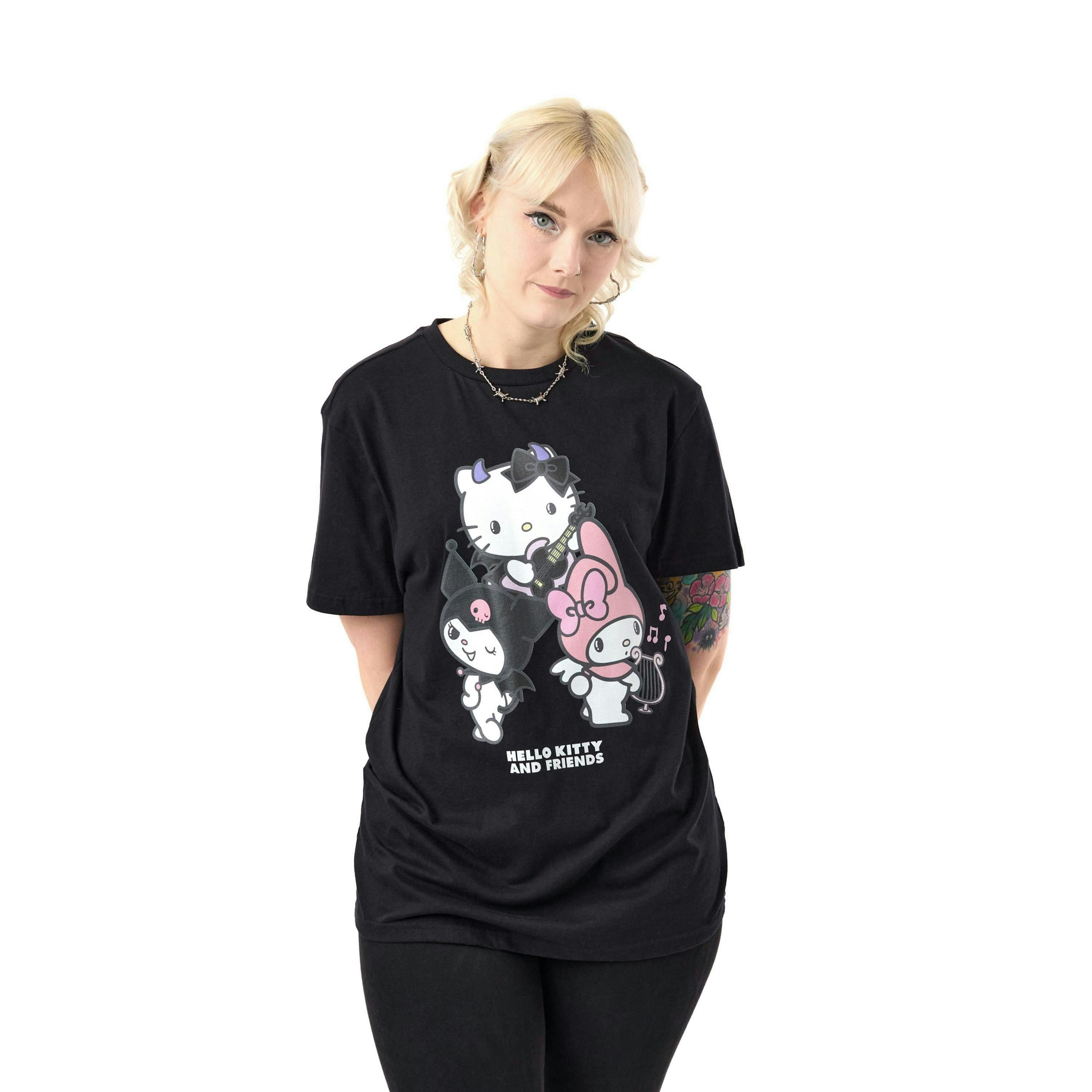 Hello Kitty Womens Black Rock Life Short Sleeved T-Shirt by Vanilla Underground , view 1 of 4