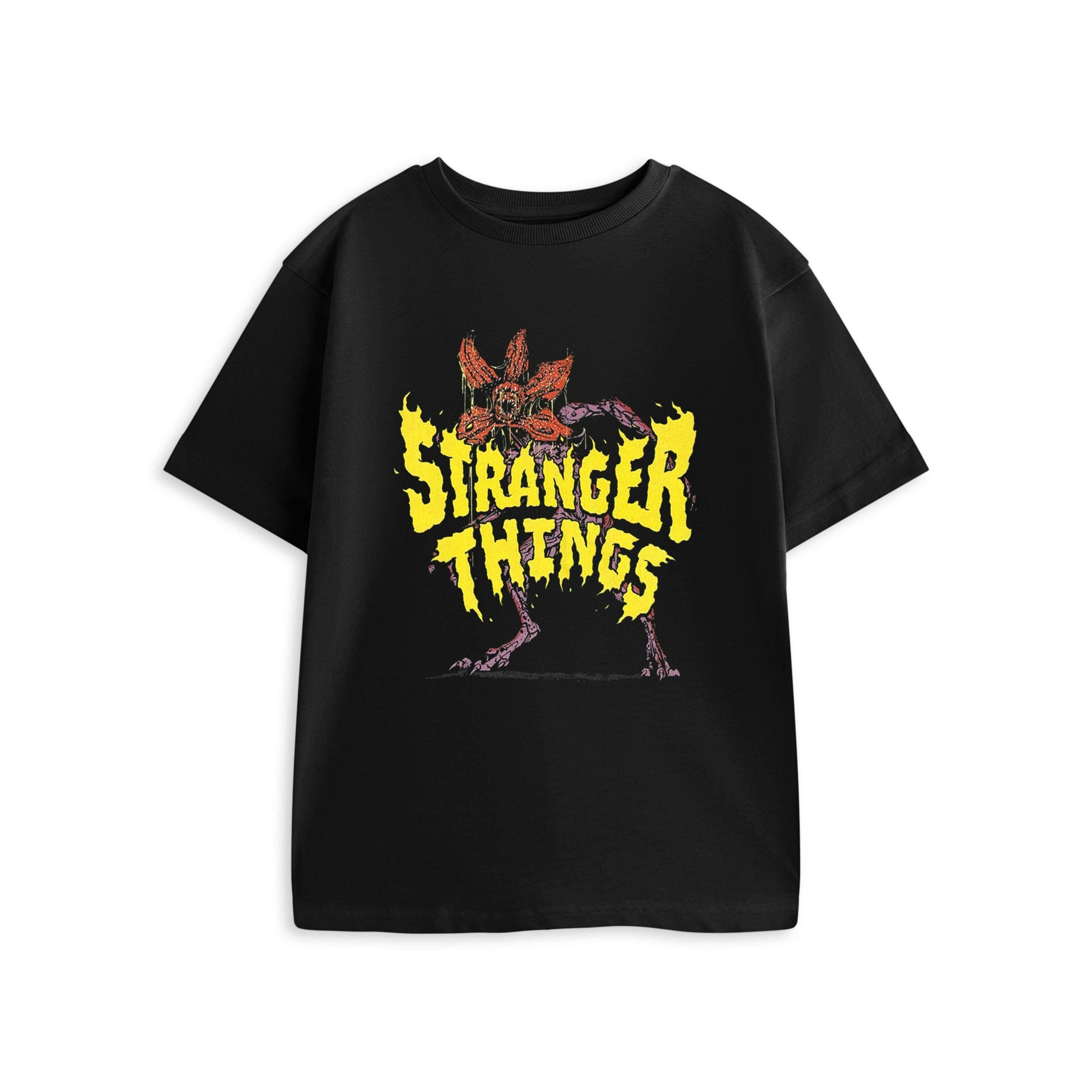 Stranger Things Unisex Kids Black Demogorgon Short Sleeved T-Shirt by Vanilla Underground , view 1 of 4