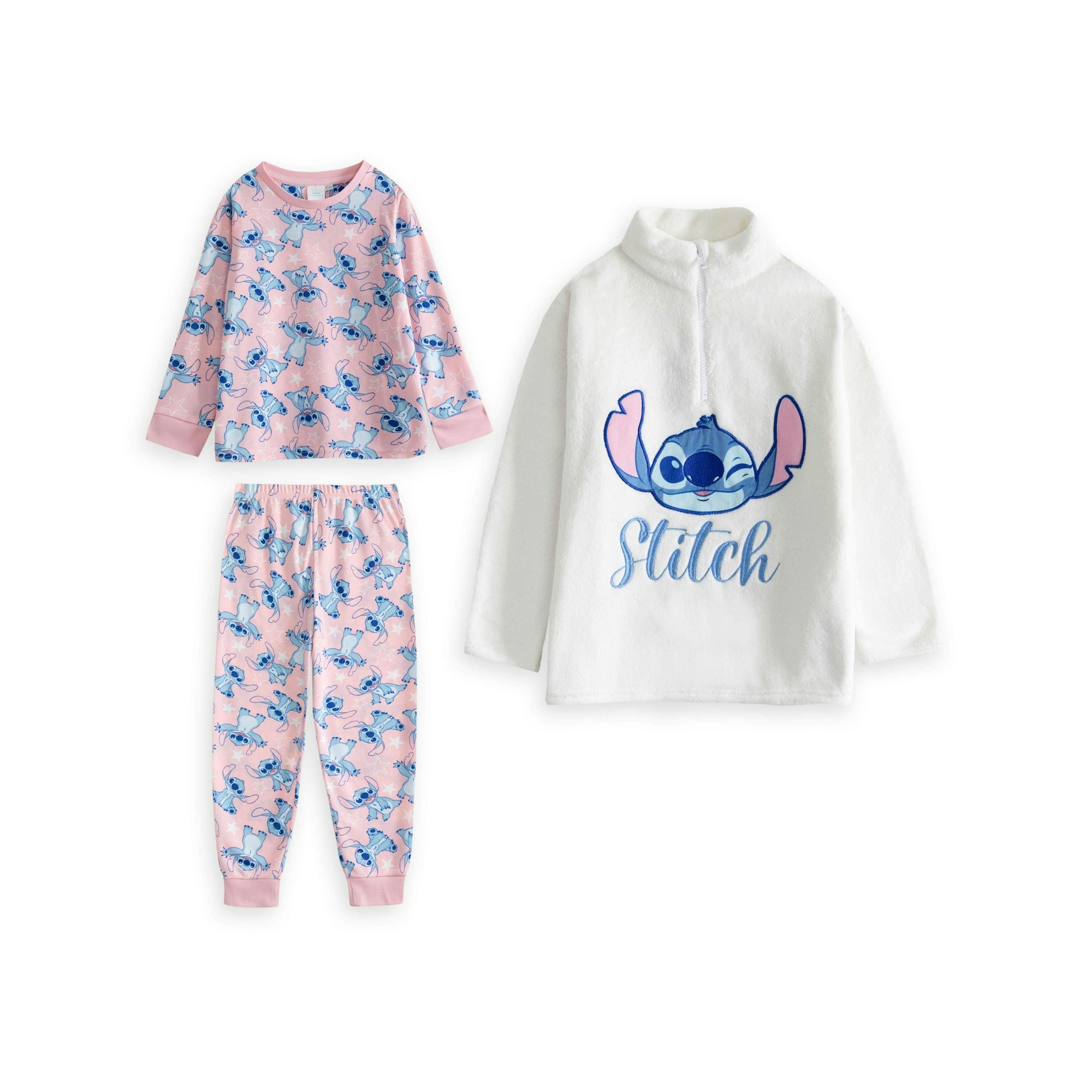Lilo & Stitch Girls Pink Character Long Sleeve Long Leg Pyjama and Jumper 3 Piece Set by Vanilla Underground , view 1 of 6