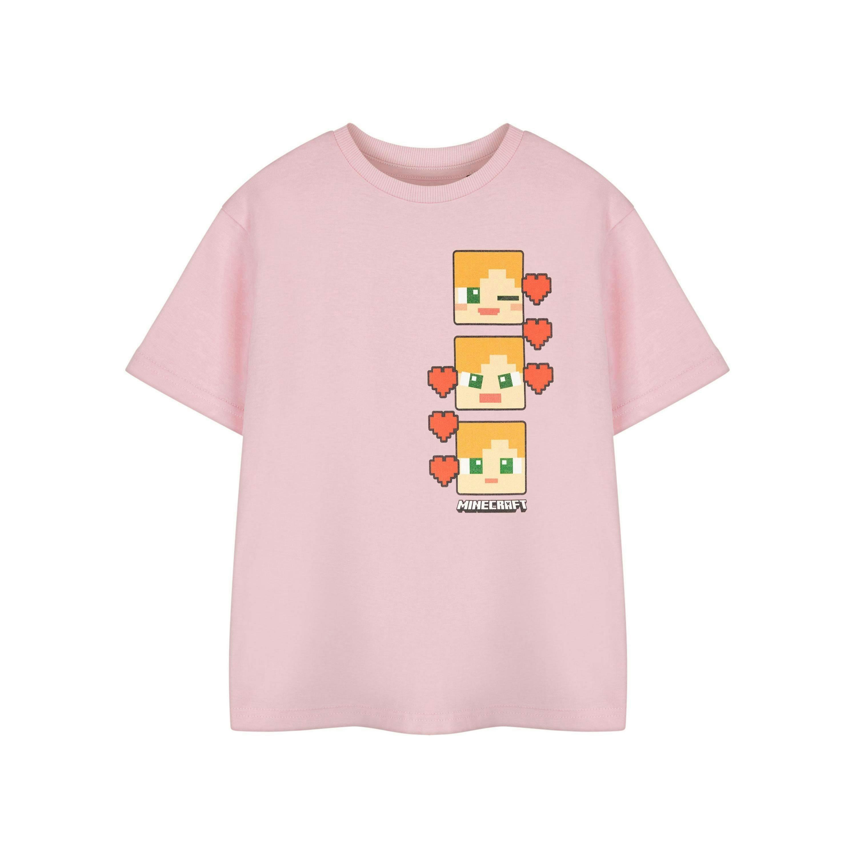 Minecraft Girls Pink Pixel Hearts Short Sleeved T-Shirt by Vanilla Underground , view 1 of 6