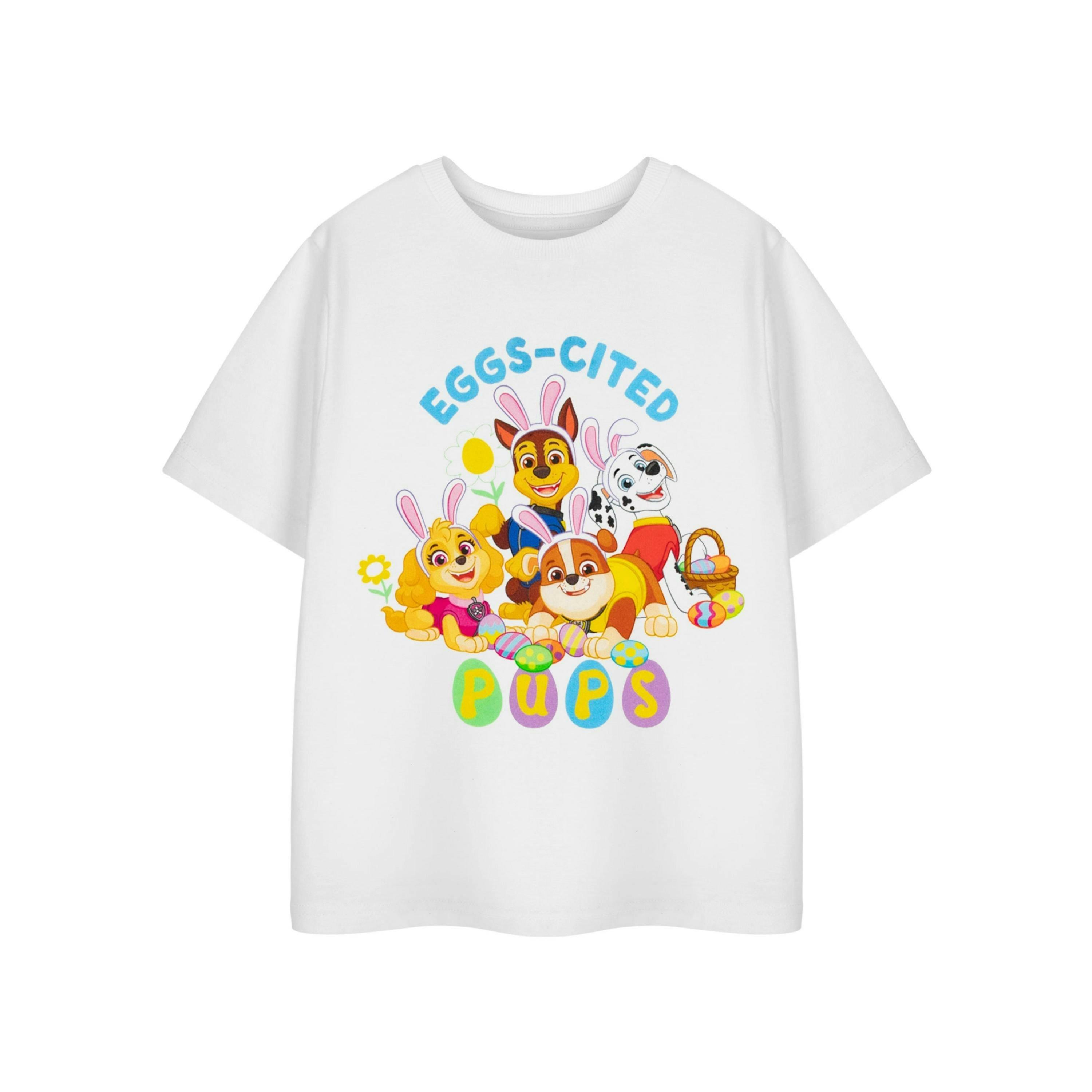 Paw Patrol Unisex Kids White Eggs-cited Pups Short Sleeved T-Shirt by Vanilla Underground , view 1 of 4