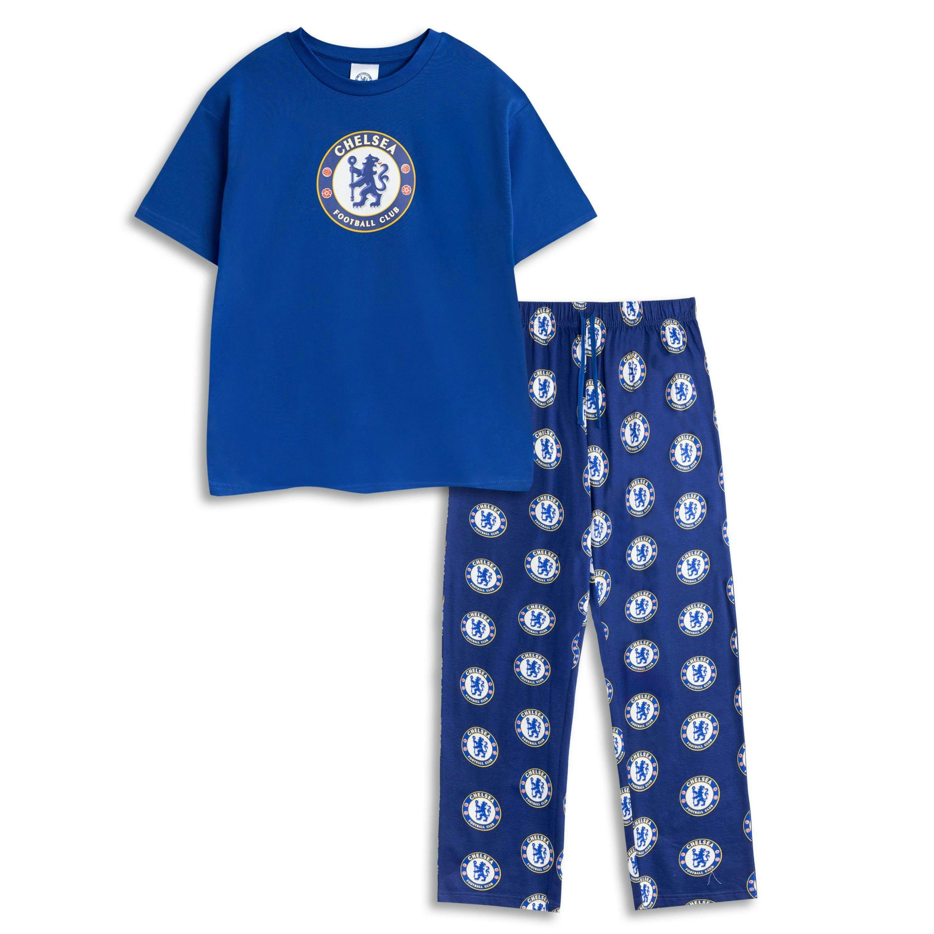Chelsea Mens Blue Logo Short Sleeve Long Leg Pyjama Set by Vanilla Underground , view 1 of 6