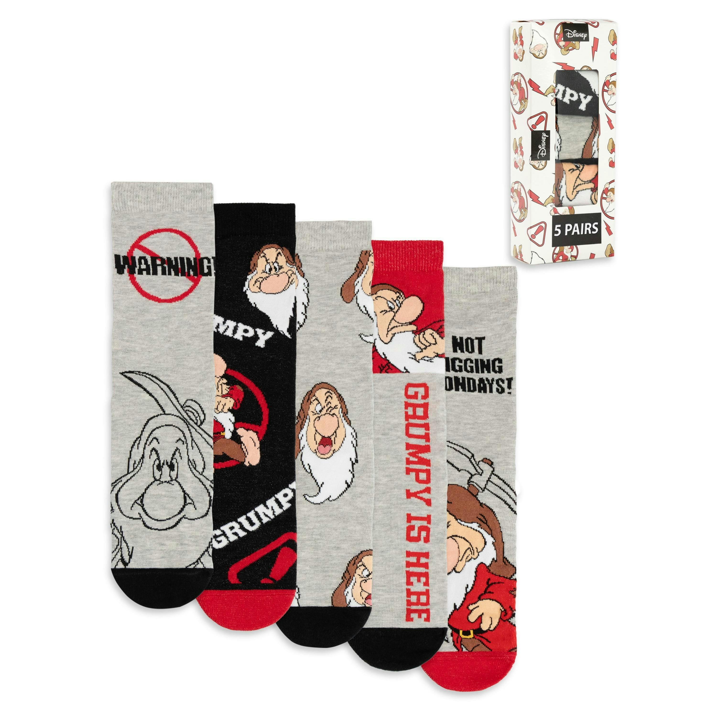 Disney Mens Multicoloured Grumpy Calf Socks Set of 5 by Vanilla Underground , view 1 of 6