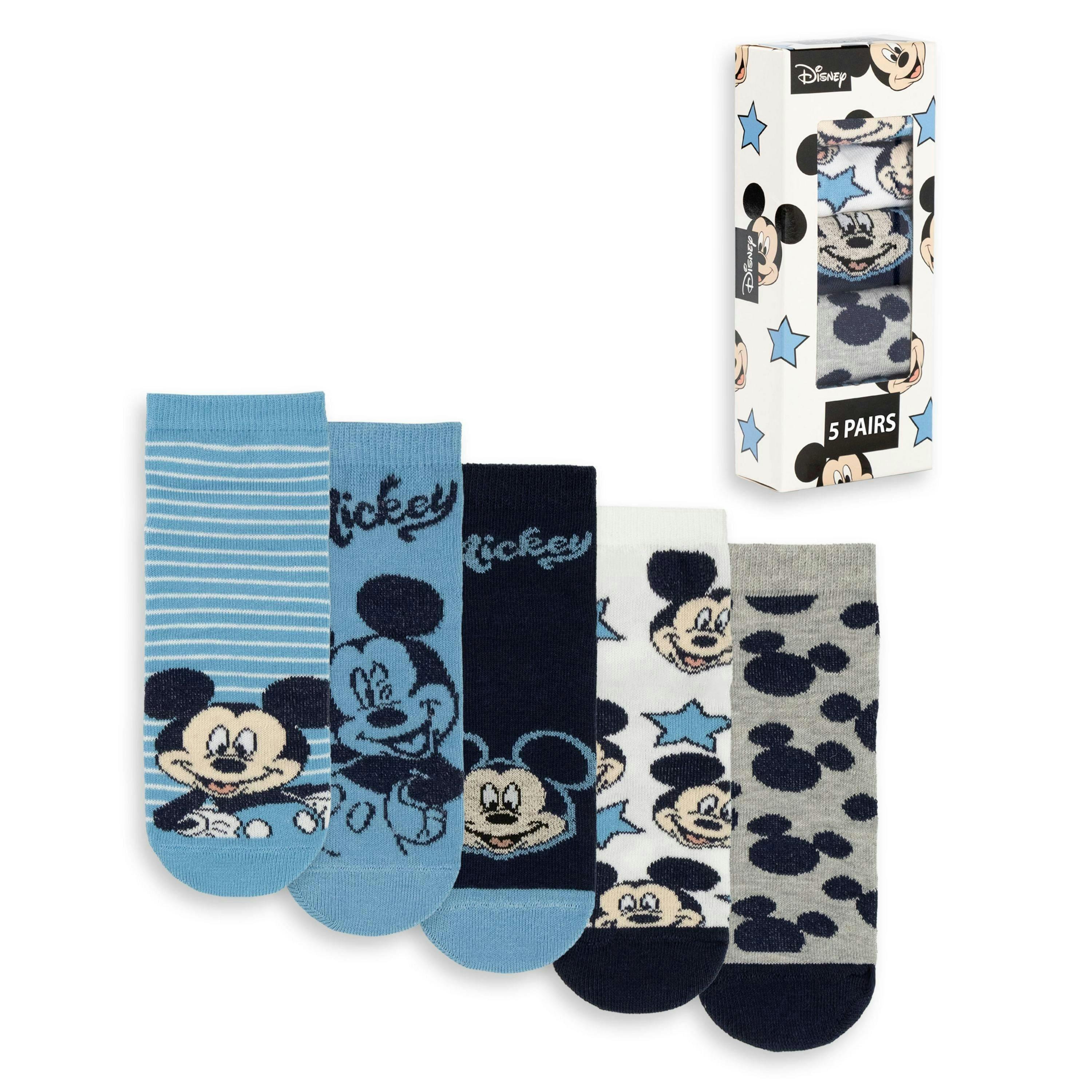 Disney Boys Blue Mickey Mouse Calf Socks Set of 5 by Vanilla Underground , view 1 of 6