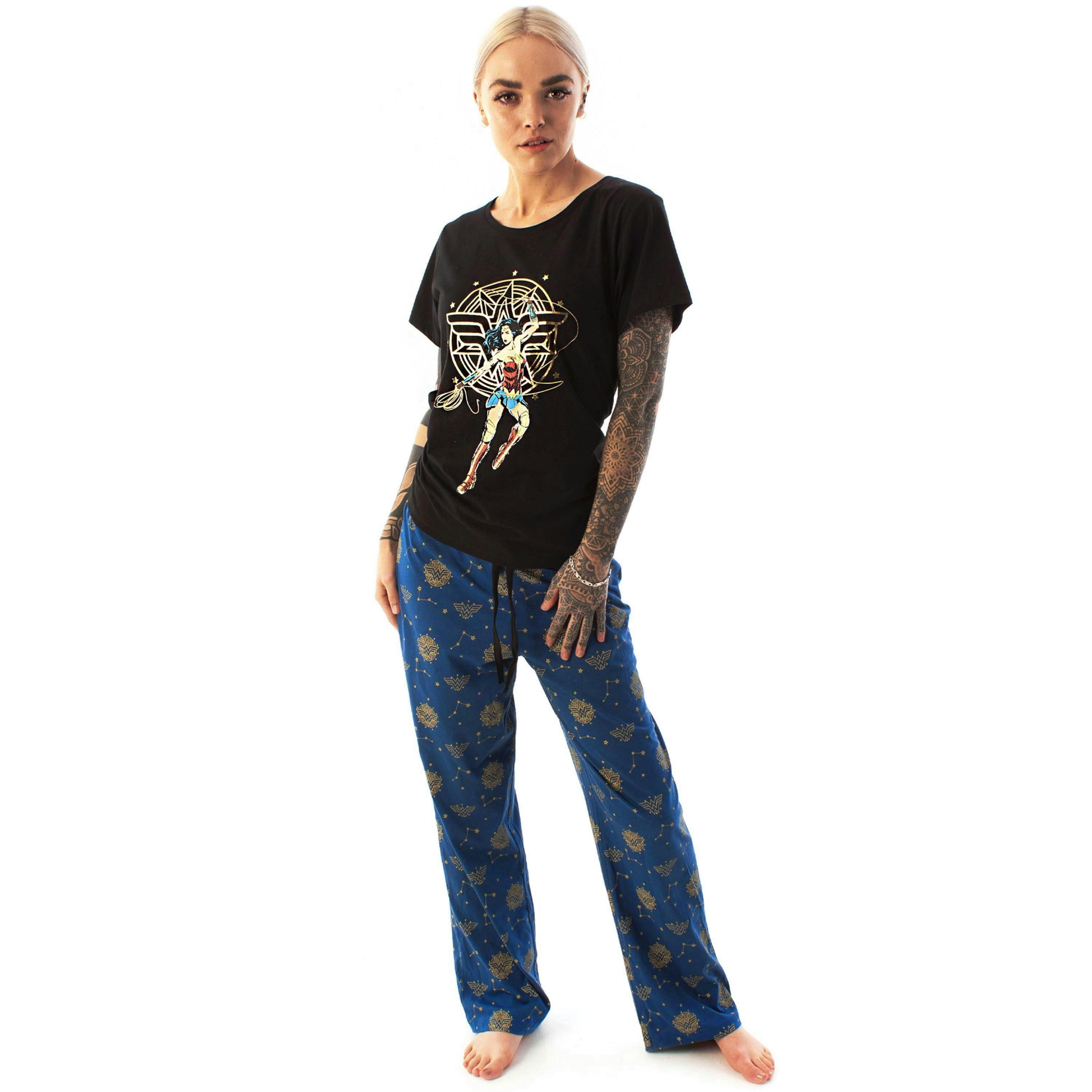 DC Comics Womens Black Wonder Woman Short Sleeve Long Leg Pyjama Set by Vanilla Underground , view 1 of 6