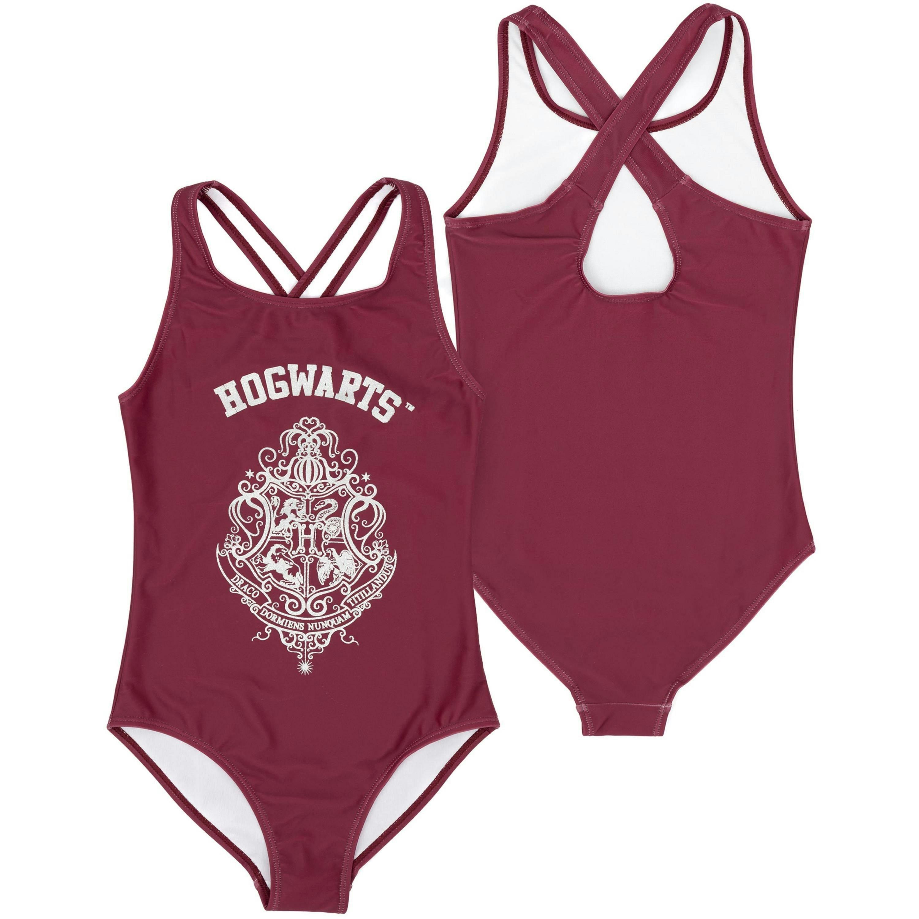 Harry Potter Girls Purple Hogwarts Crest 1 Piece Swimming Costume by Vanilla Underground , view 1 of 6