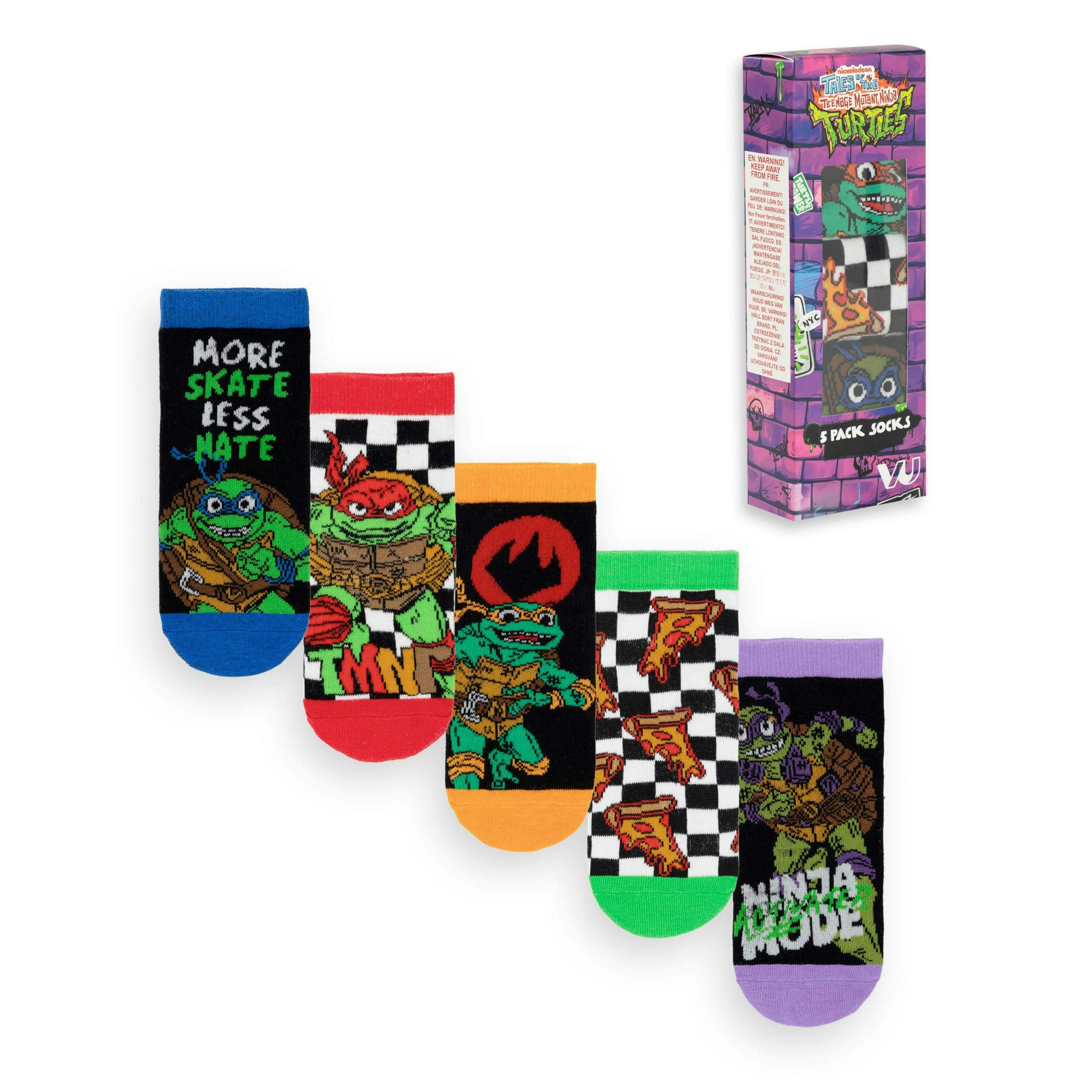 Teenage Mutant Ninja Turtles Boys Multicoloured More Skate Less Hate Calf Socks Set of 5 by Vanilla Underground , view 1 of 6