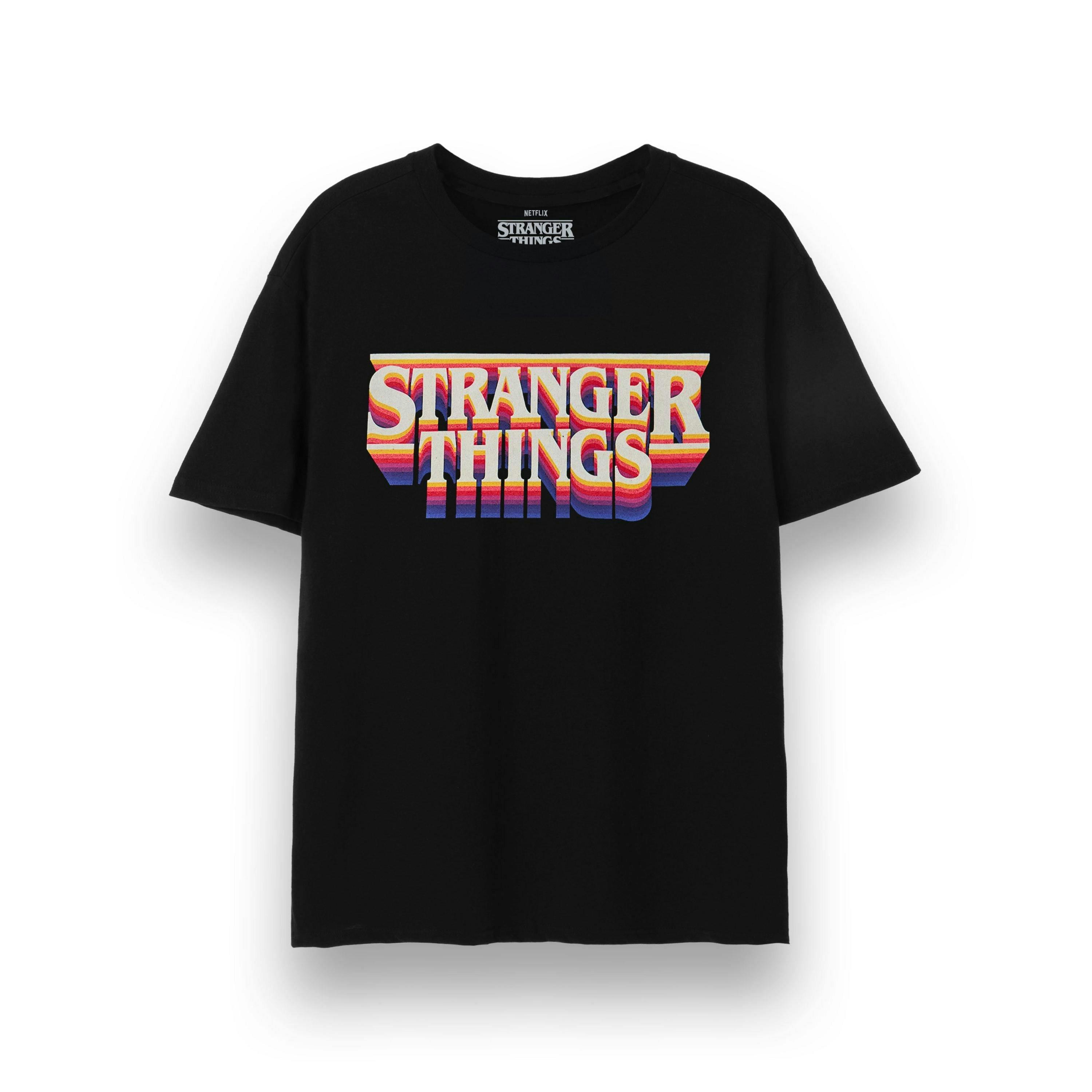 Stranger Things Unisex Black Retro Logo Short Sleeved T-Shirt by Vanilla Underground , view 1 of 6