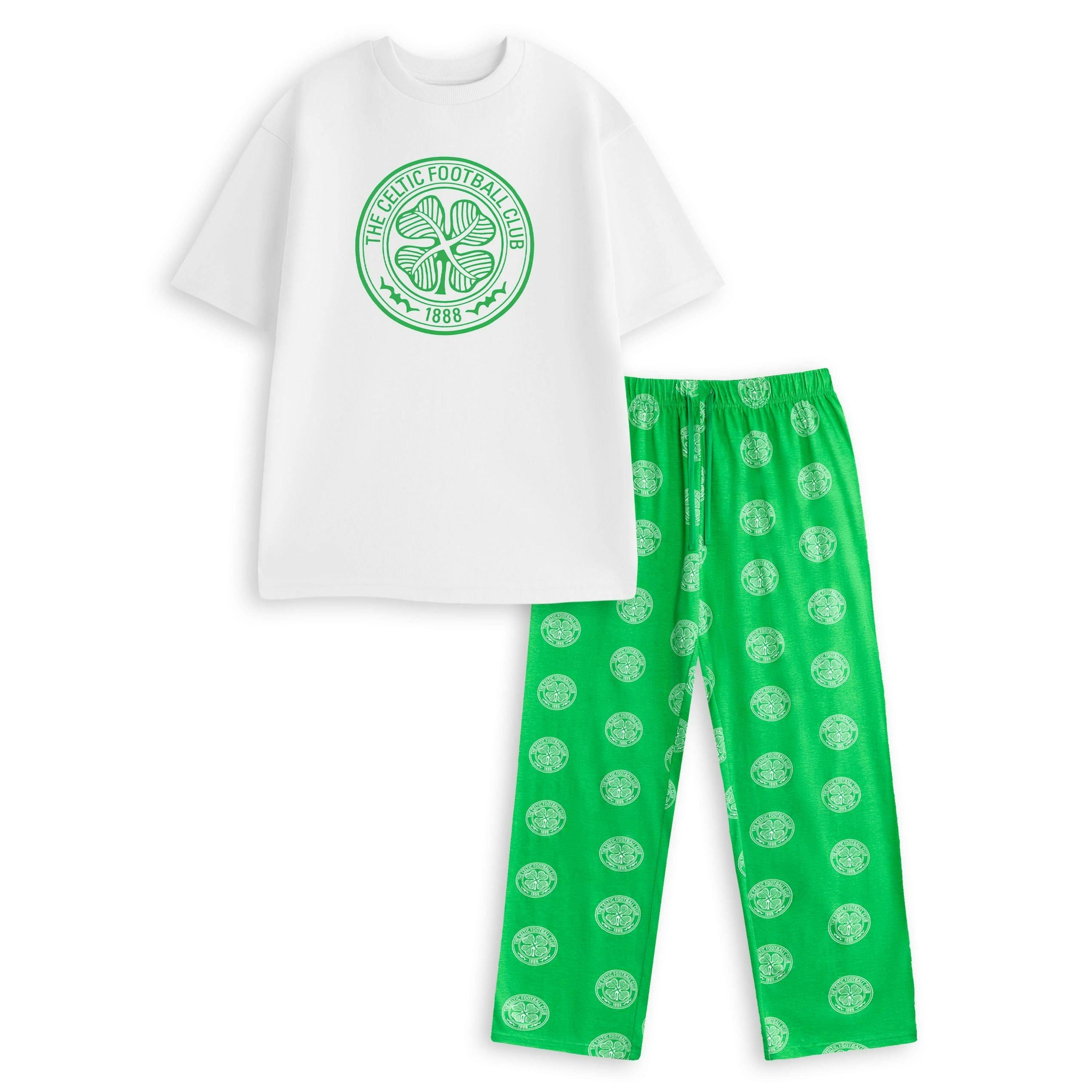 Celtic Mens Green Logo Short Sleeve Long Leg Pyjama Set by Vanilla Underground , view 1 of 5