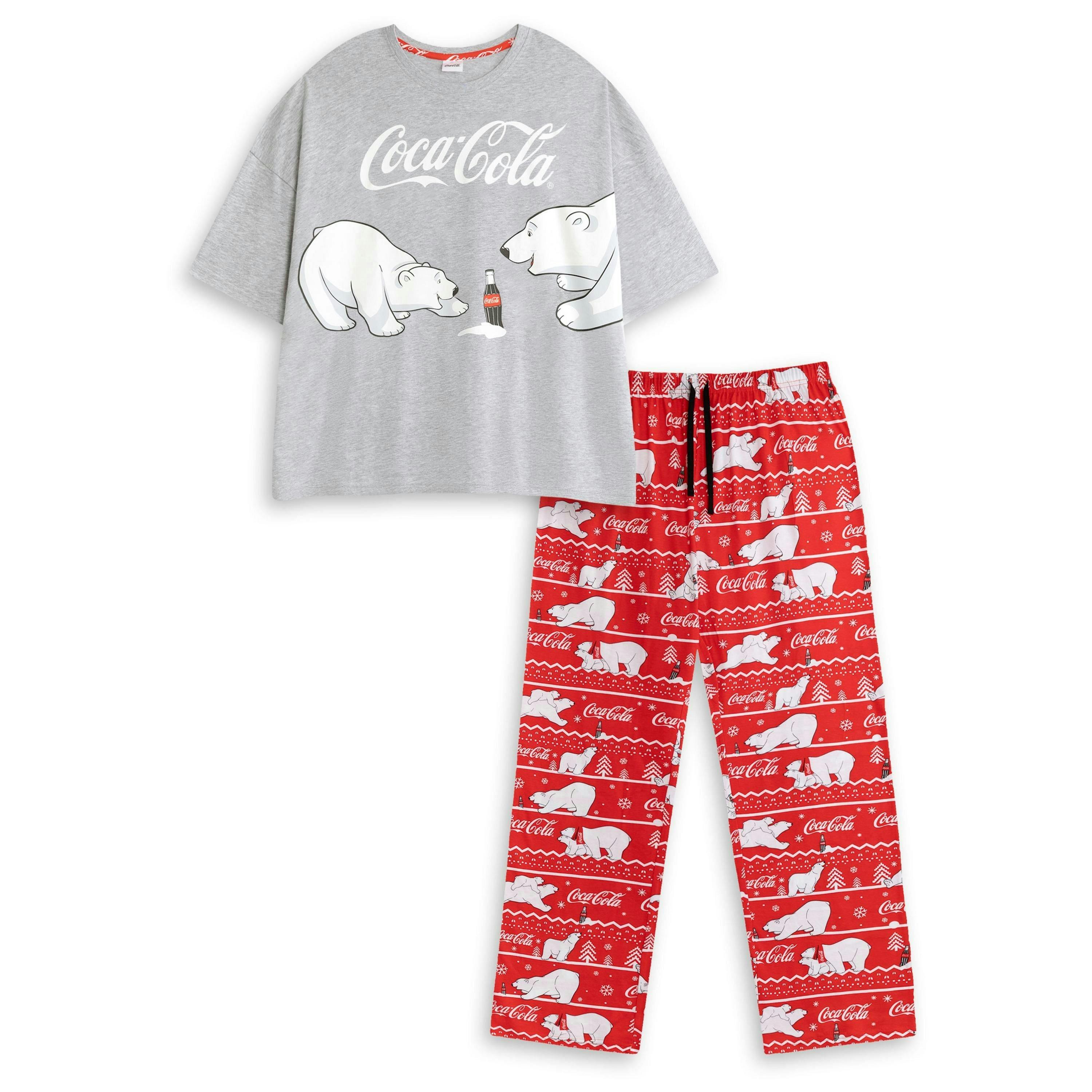 Coca Cola Womens Grey Logo Short Sleeve Long Leg Pyjama Set by Vanilla Underground , view 1 of 6
