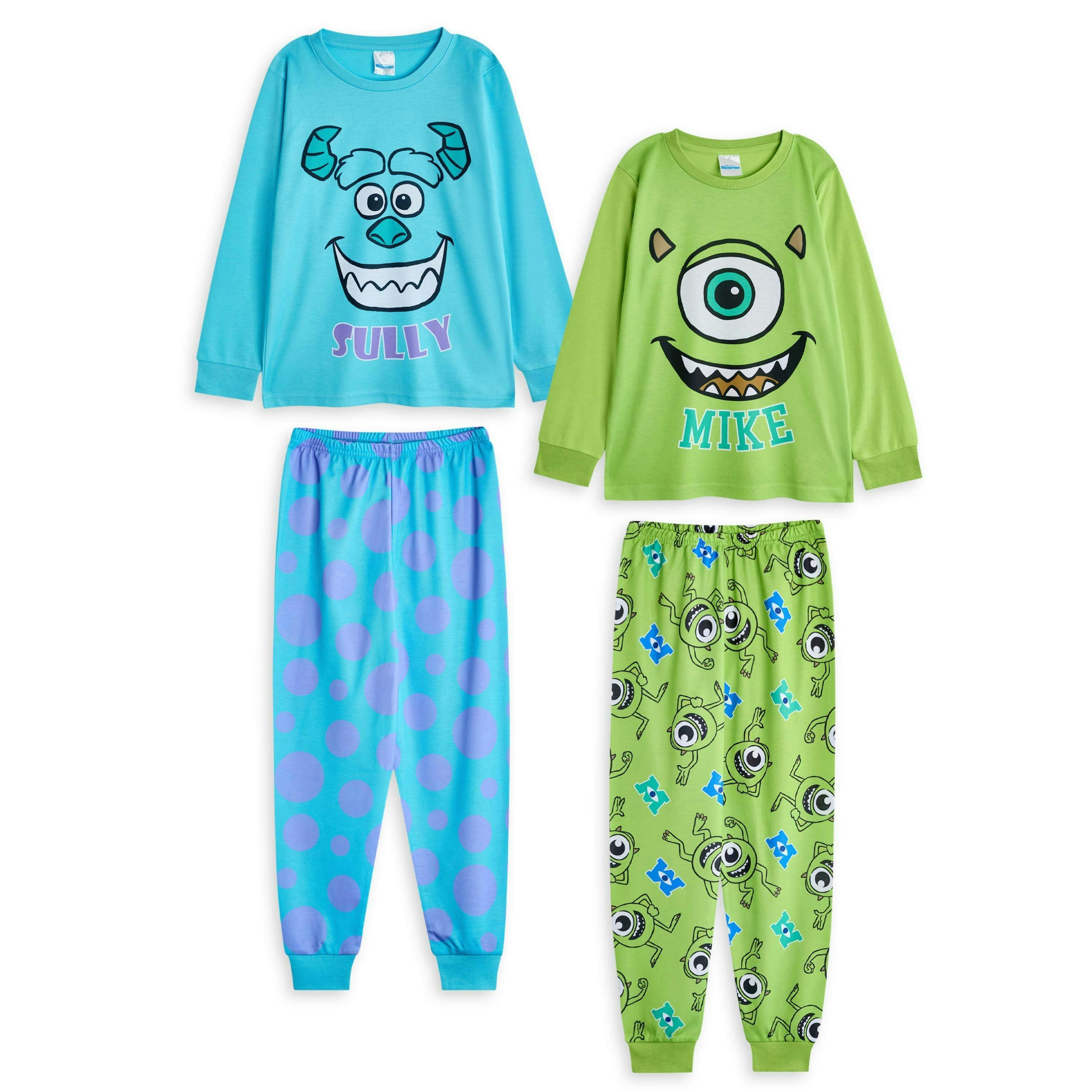 Disney Monsters Inc Boys Multicoloured Sully & Mike Multi-Pack of 2 Long Sleeve Long Leg Pyjama Set by Vanilla Underground , view 1 of 6